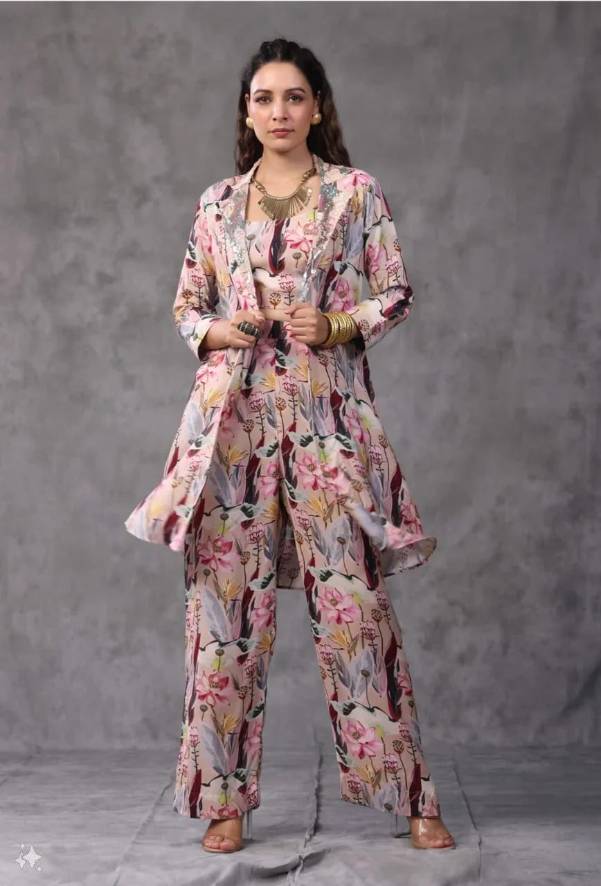 Bloom Verve – Multicolor Floral Print Designer Coord Set Nivishas - Sec46