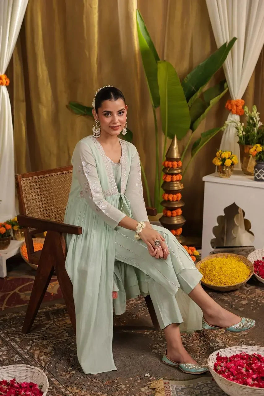 Nivara – Mint Green Embroidered Anarkali Kurta Set Nivishas - Sec46