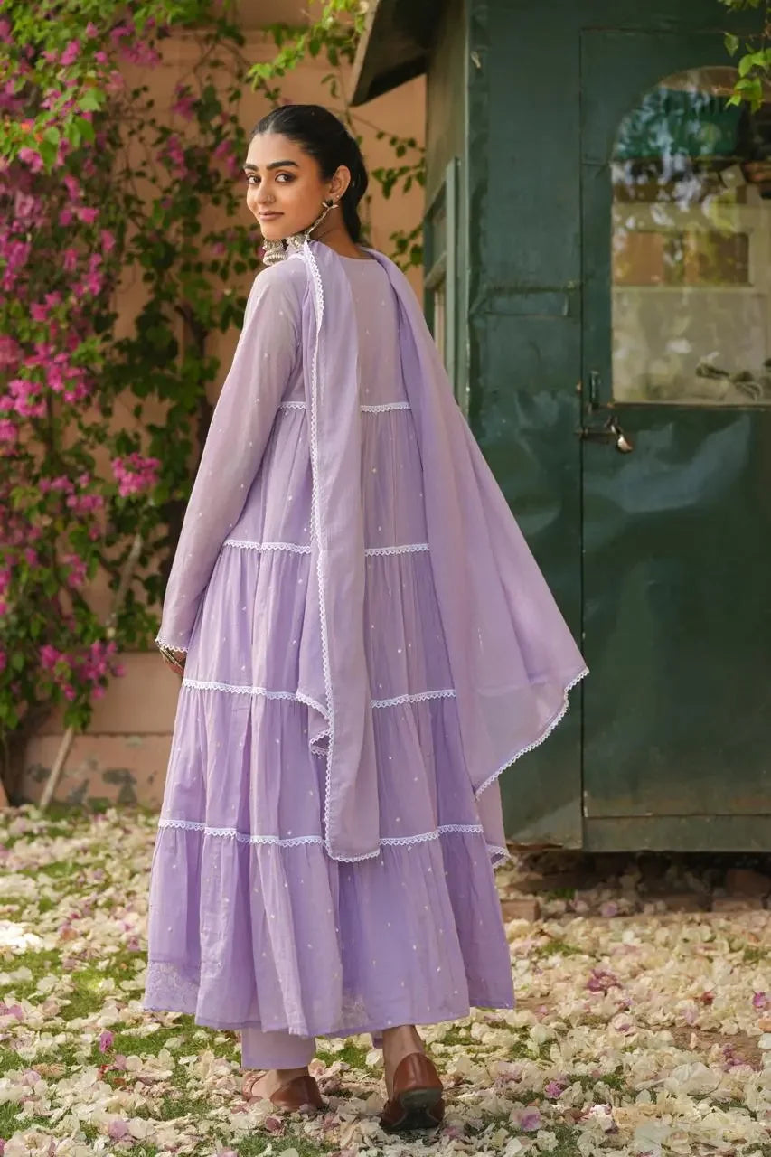 Vyana – Lavender Tiered Anarkali Kurta Set Light Color Nivishas - Sec46