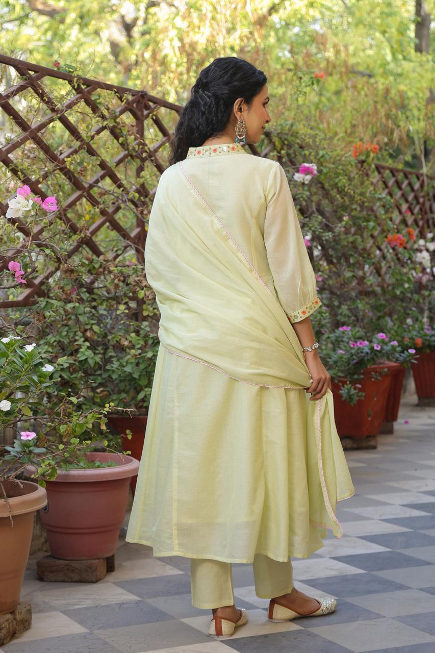 Amira – Pastel Green Embroidered Kurta Set with Geometric Yoke Nivishas - Sec46