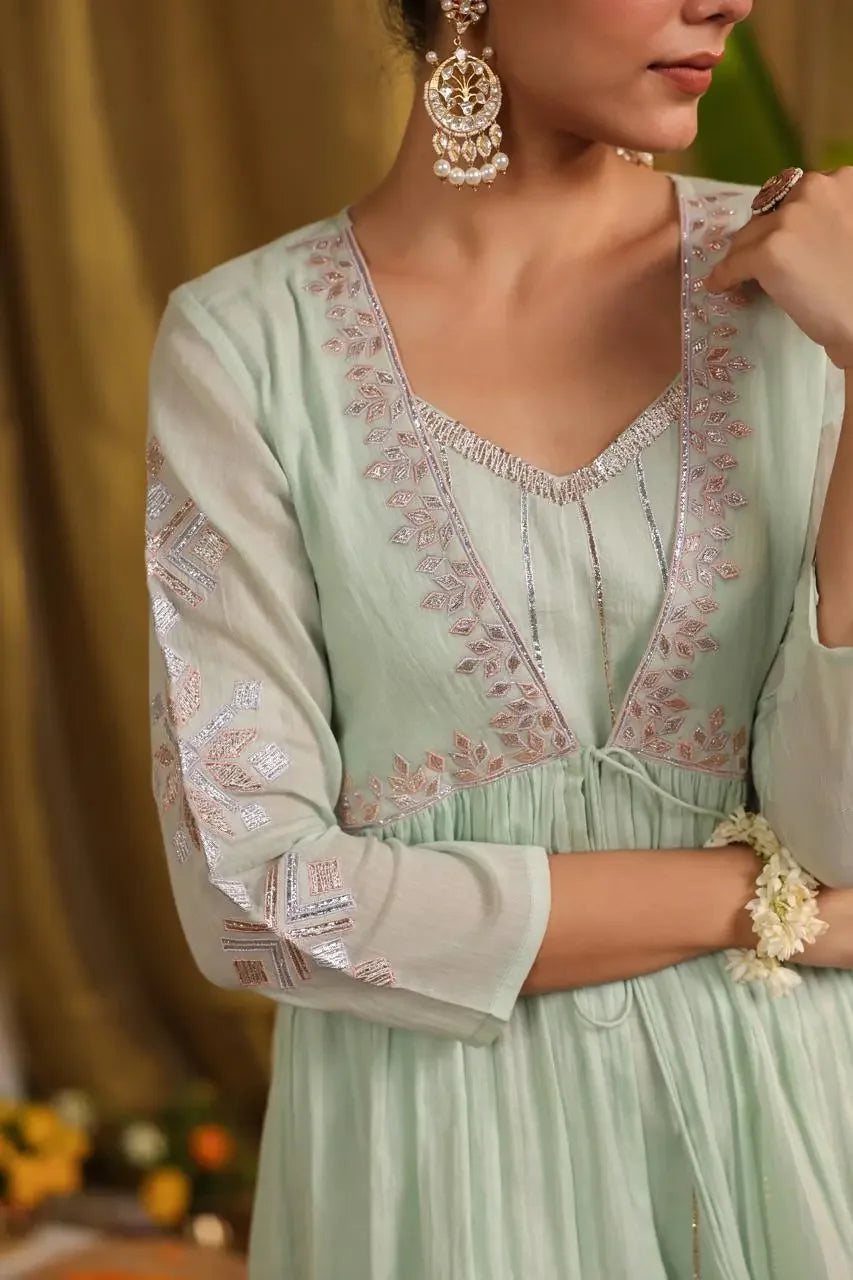 Nivara – Mint Green Embroidered Anarkali Kurta Set Nivishas - Sec46