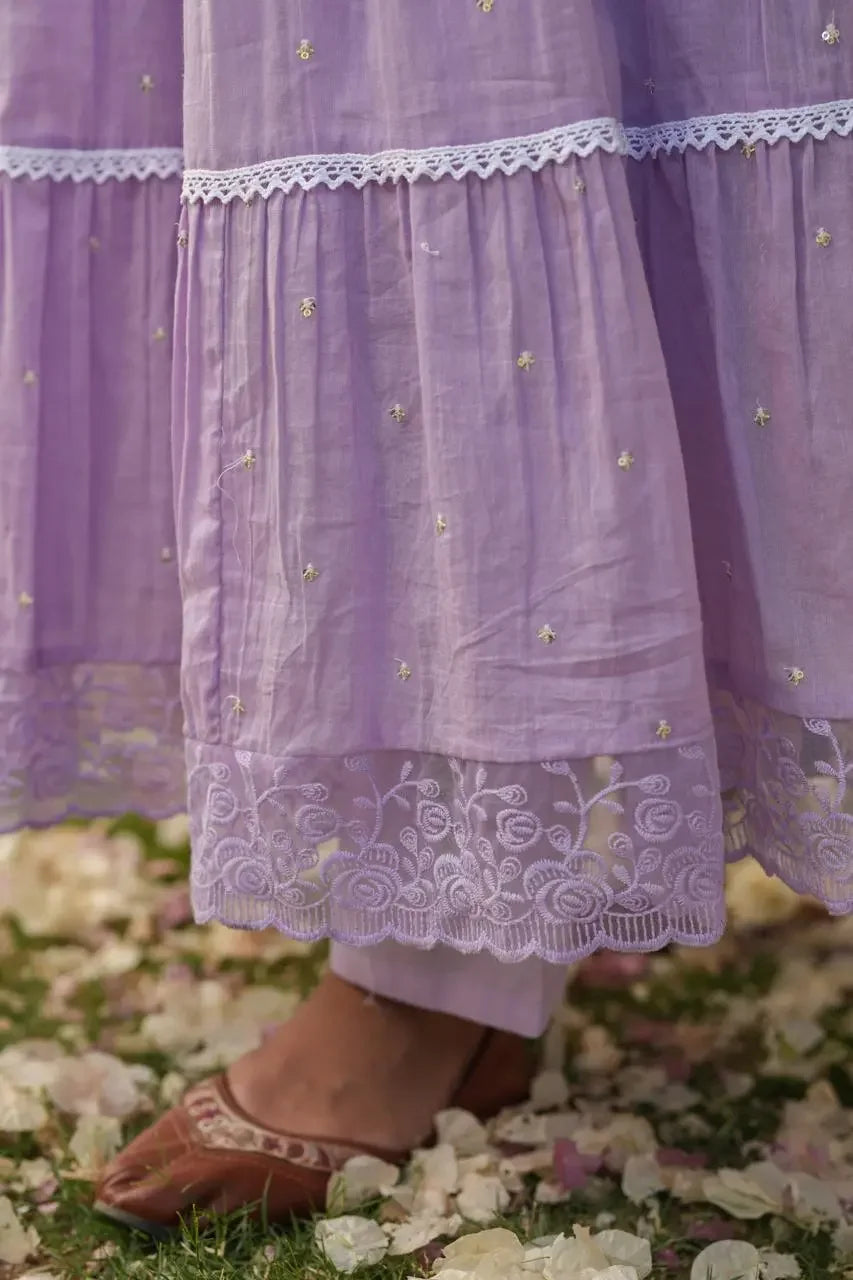 Vyana – Lavender Tiered Anarkali Kurta Set Light Color Nivishas - Sec46