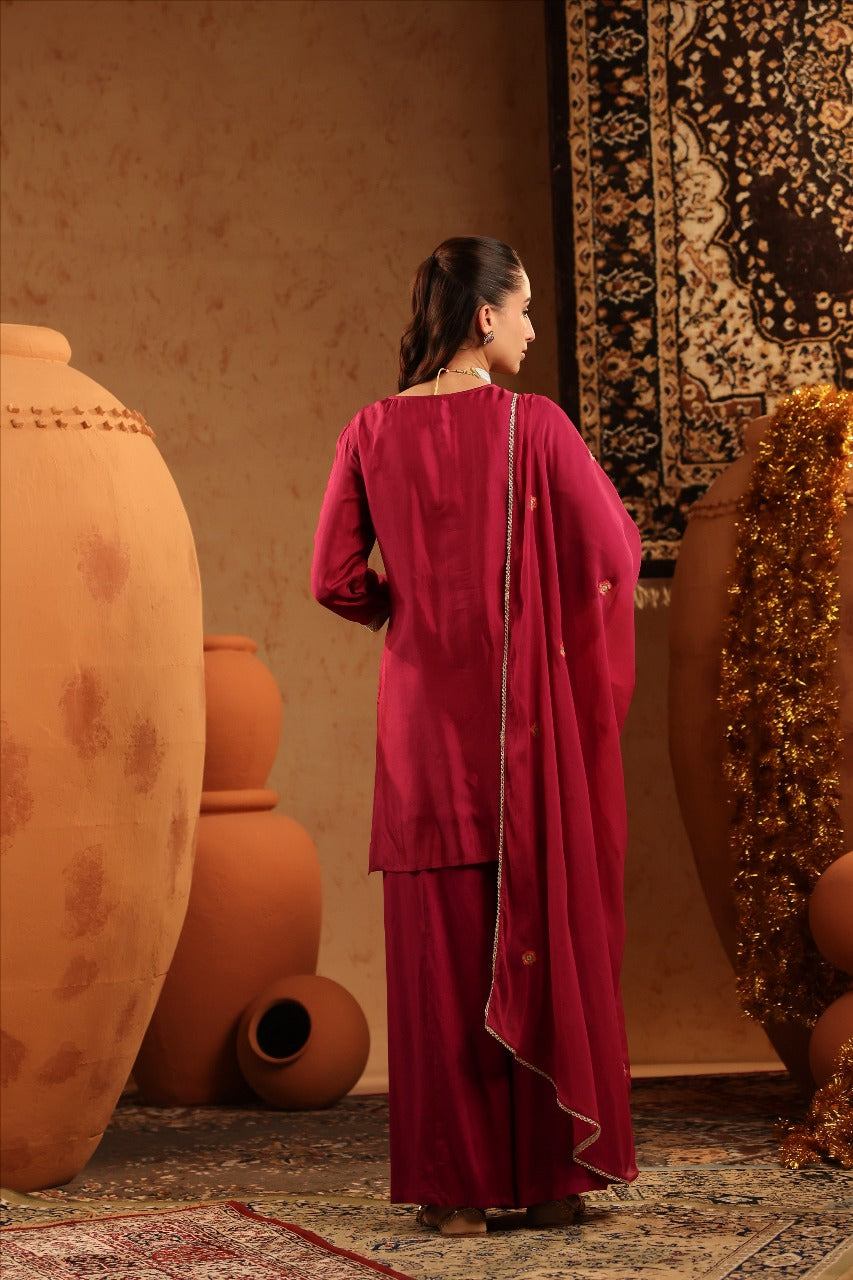 Crimson Radiance – Zari Bloom Suit Set
