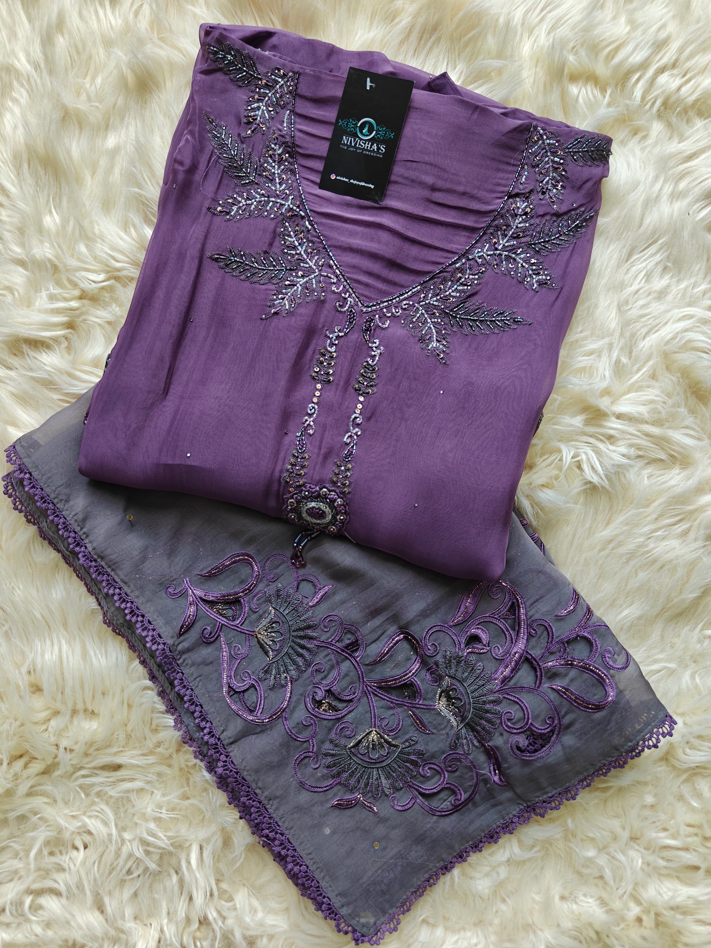 Aarvi - Lavender Unstitched Embroidered Suit Set - Nivisha's