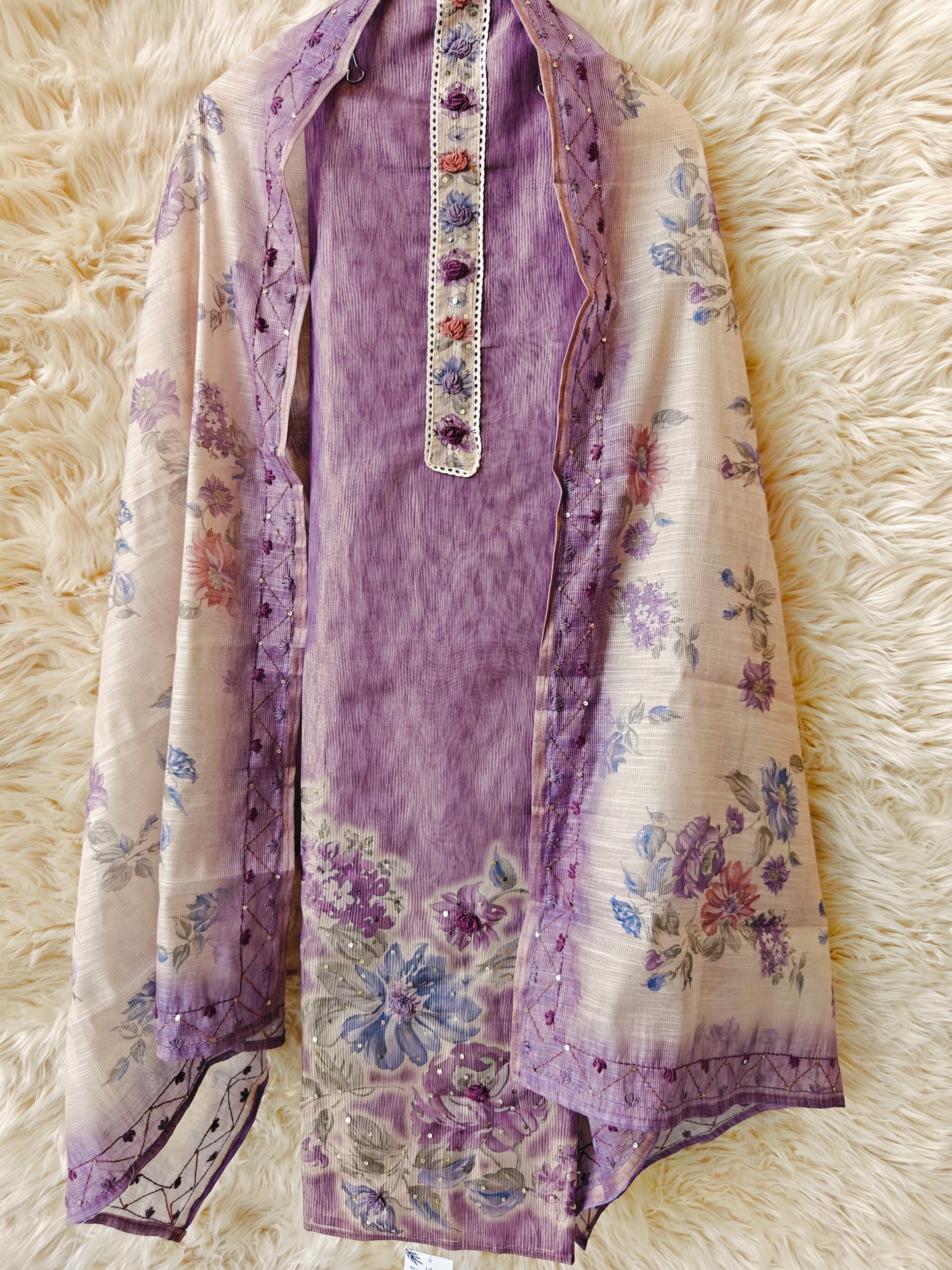 Lavender Whispers – Floral Embroidered Unstitched Suit Set