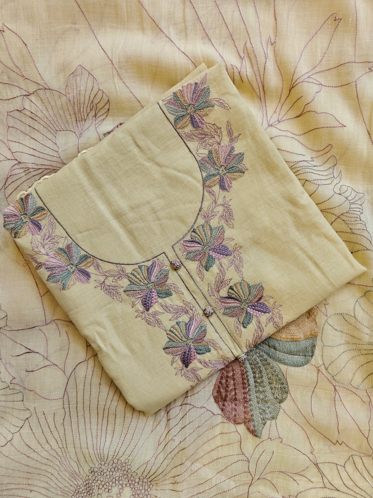 Golden Jasmine – Floral Embroidered Unstitched Suit Set