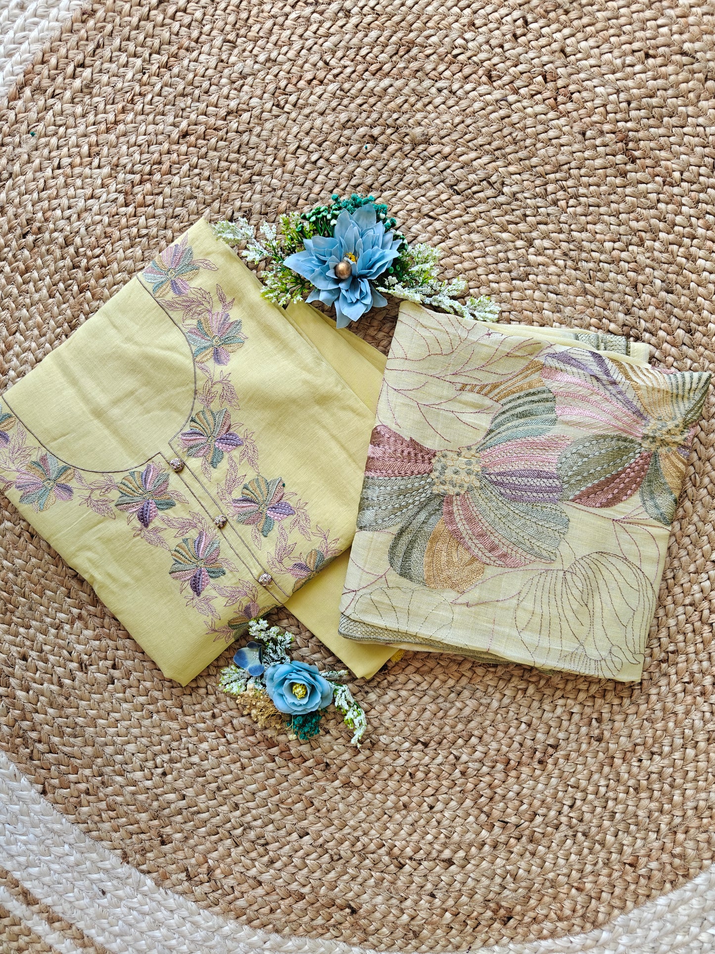 Golden Jasmine – Floral Embroidered Unstitched Suit Set