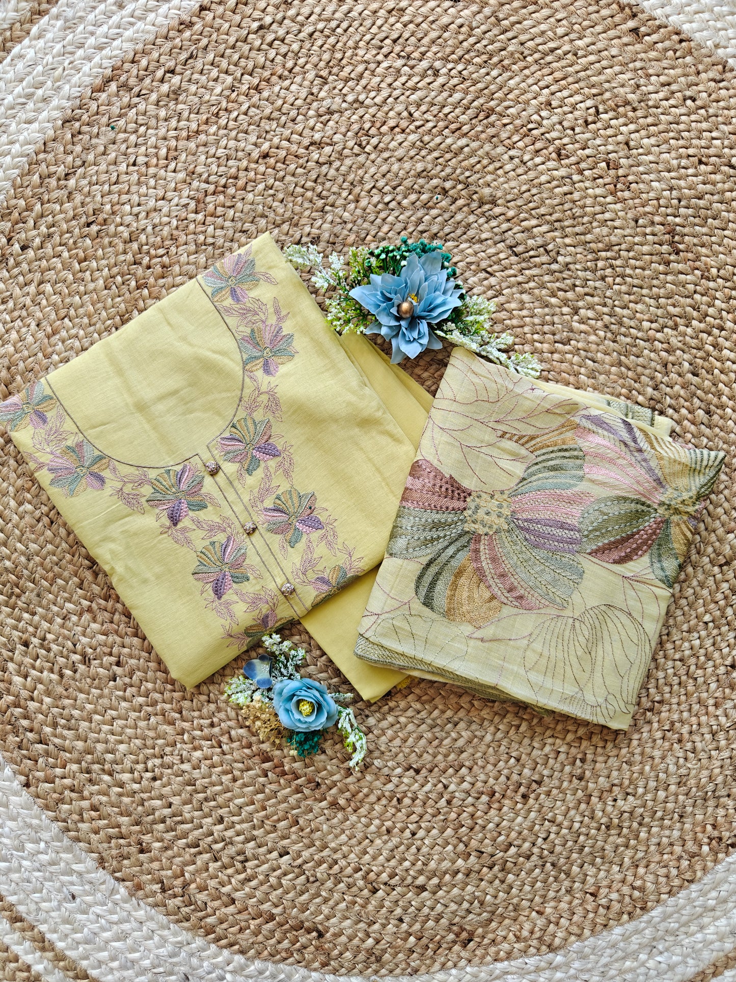 Golden Jasmine – Floral Embroidered Unstitched Suit Set
