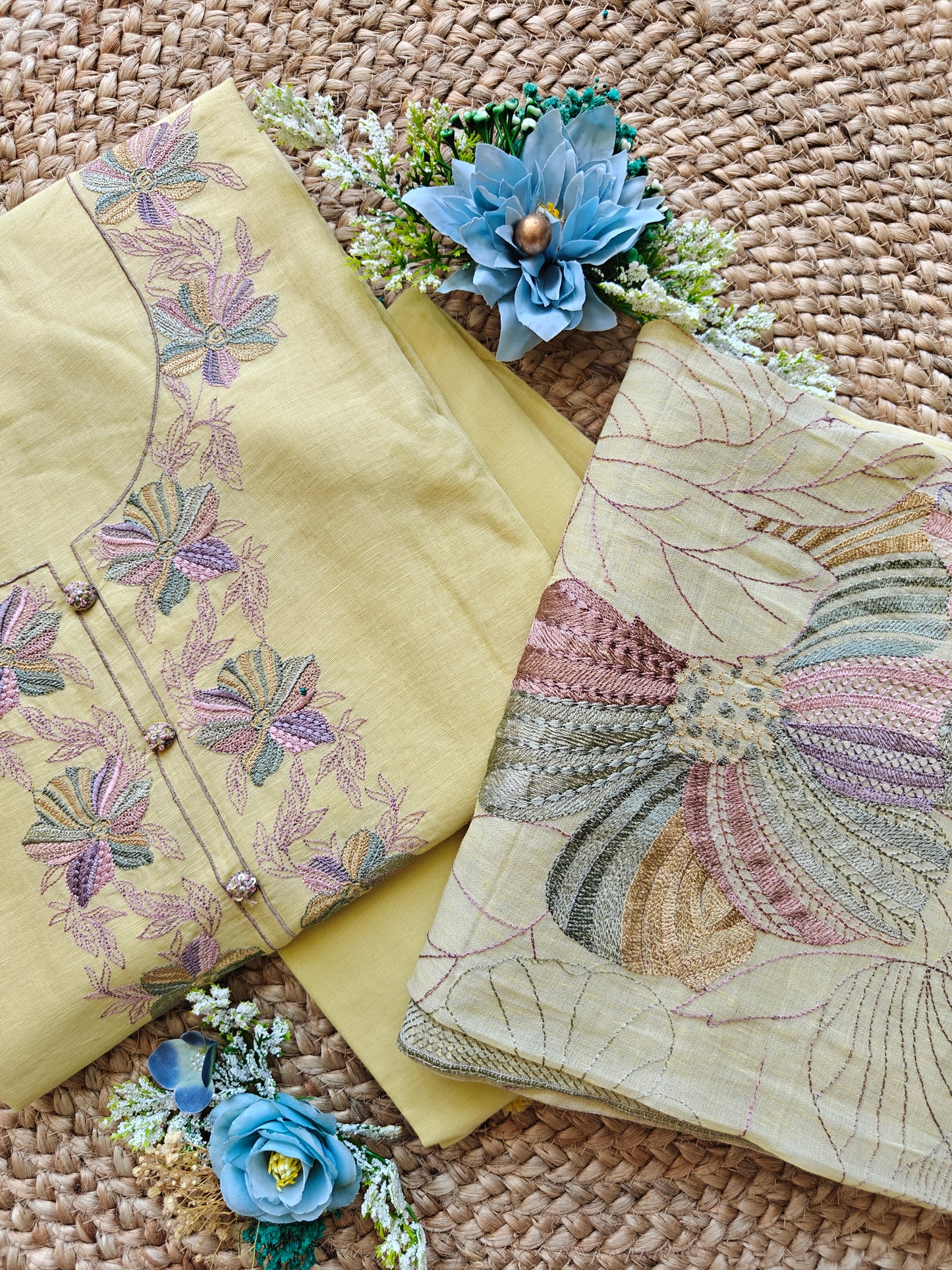 Golden Jasmine – Floral Embroidered Unstitched Suit Set