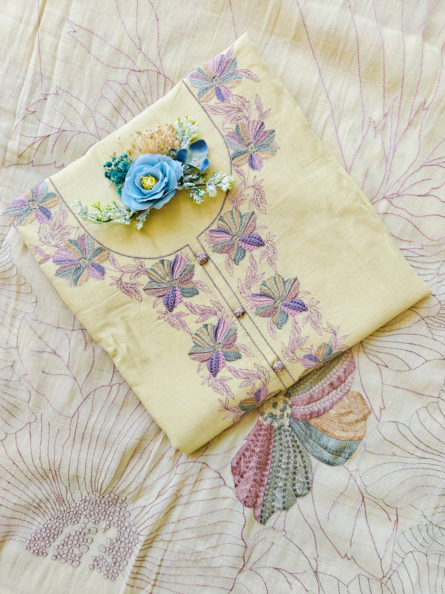 Golden Jasmine – Floral Embroidered Unstitched Suit Set