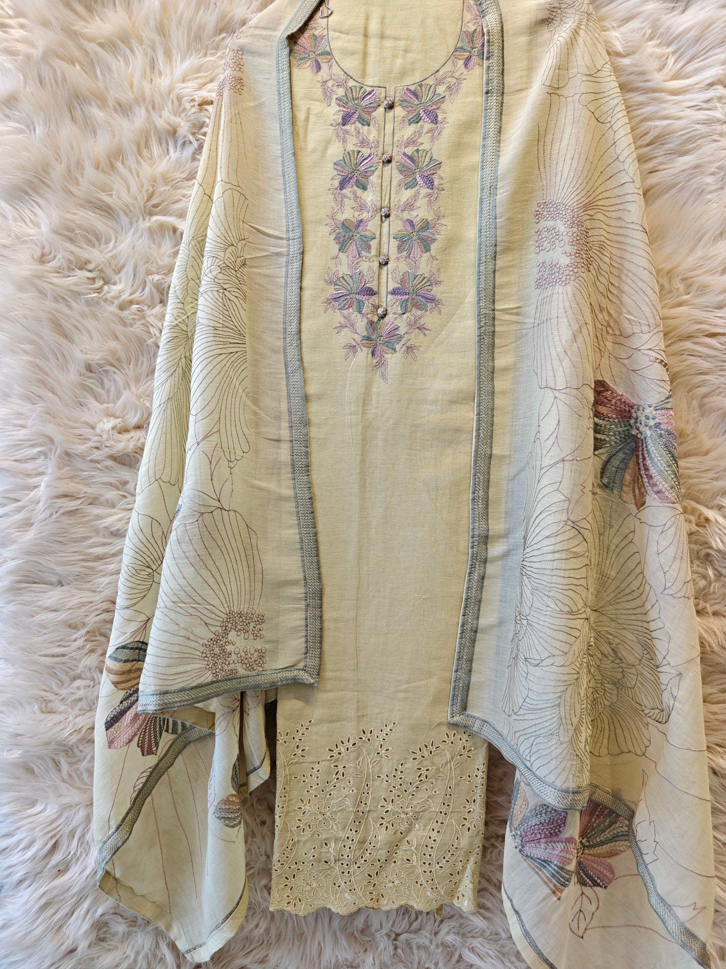 Golden Jasmine – Floral Embroidered Unstitched Suit Set