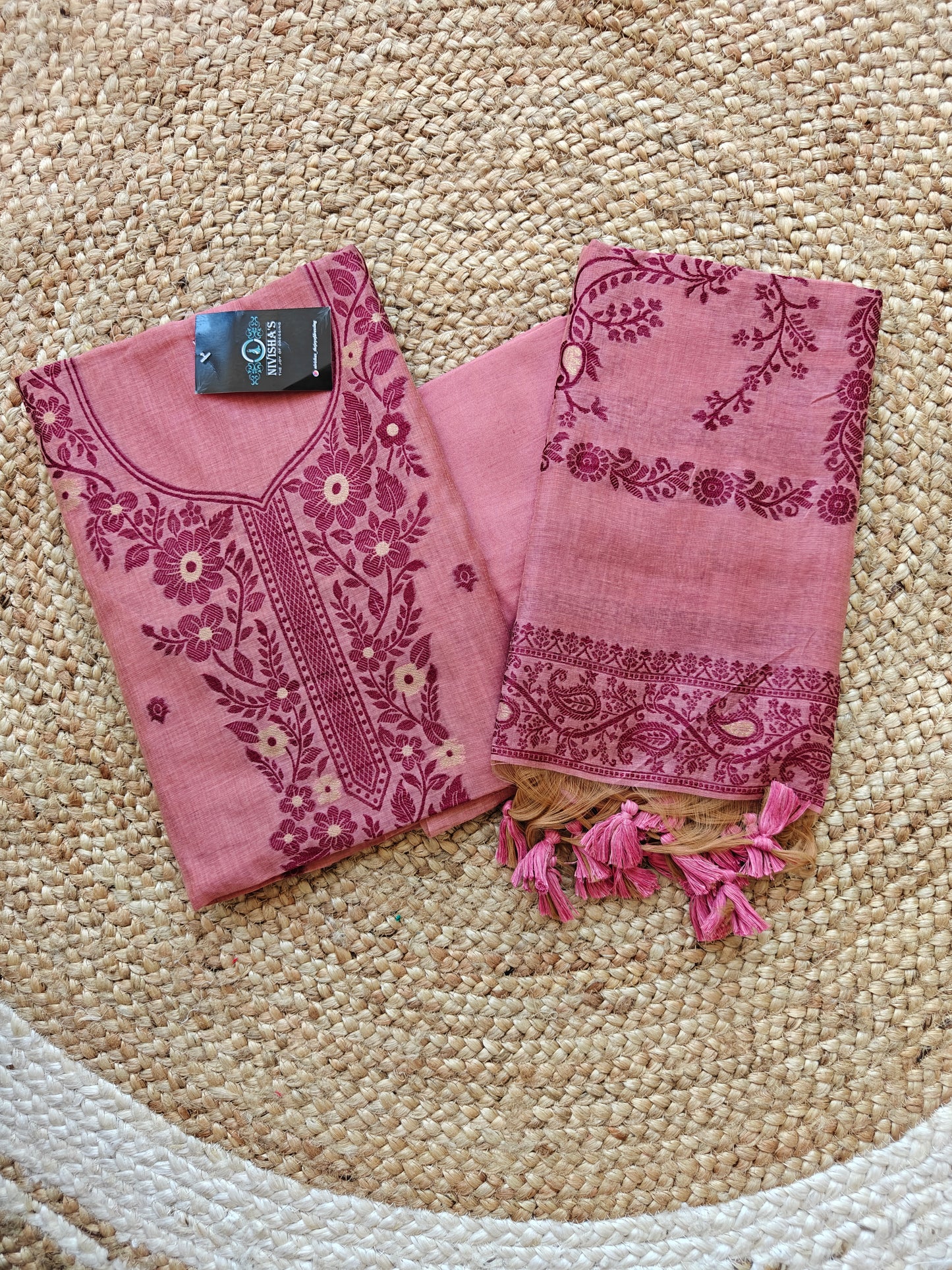 Blush Reverie – Threaded Bloom Unstitched Suit Set
