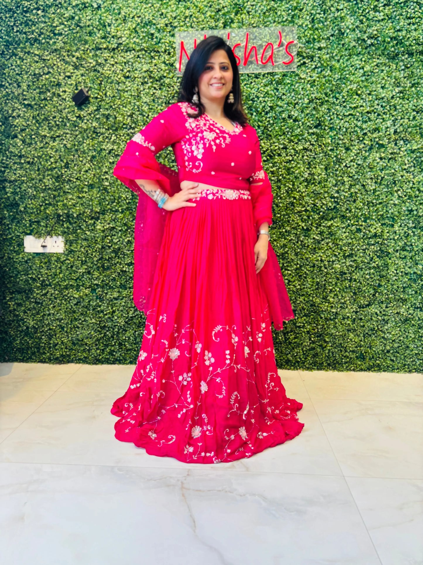 Ruhani – Vibrant Pink Embroidered Georgette Lehenga Set Nivishas - Sec46