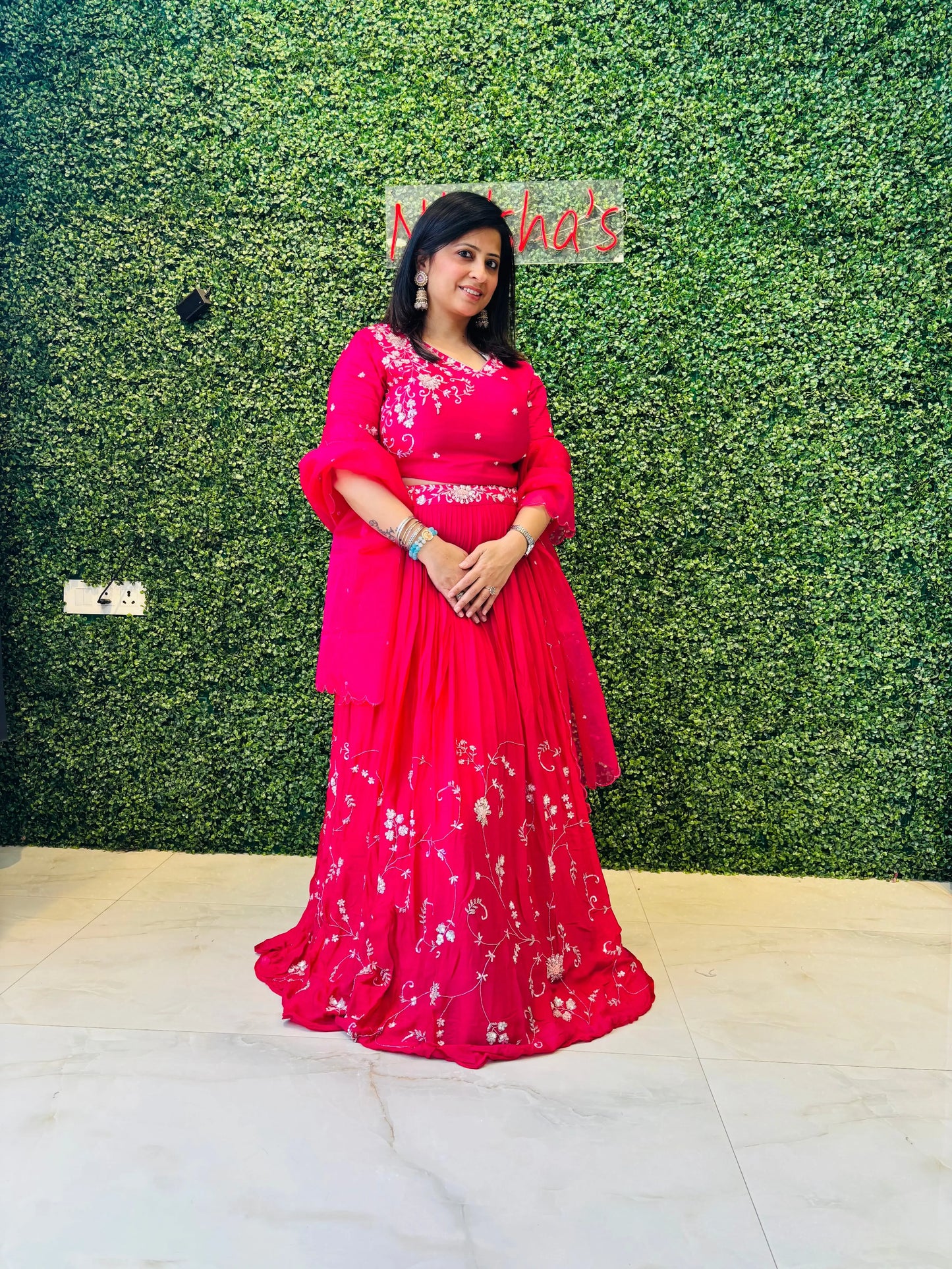 Ruhani – Vibrant Pink Embroidered Georgette Lehenga Set Nivishas - Sec46