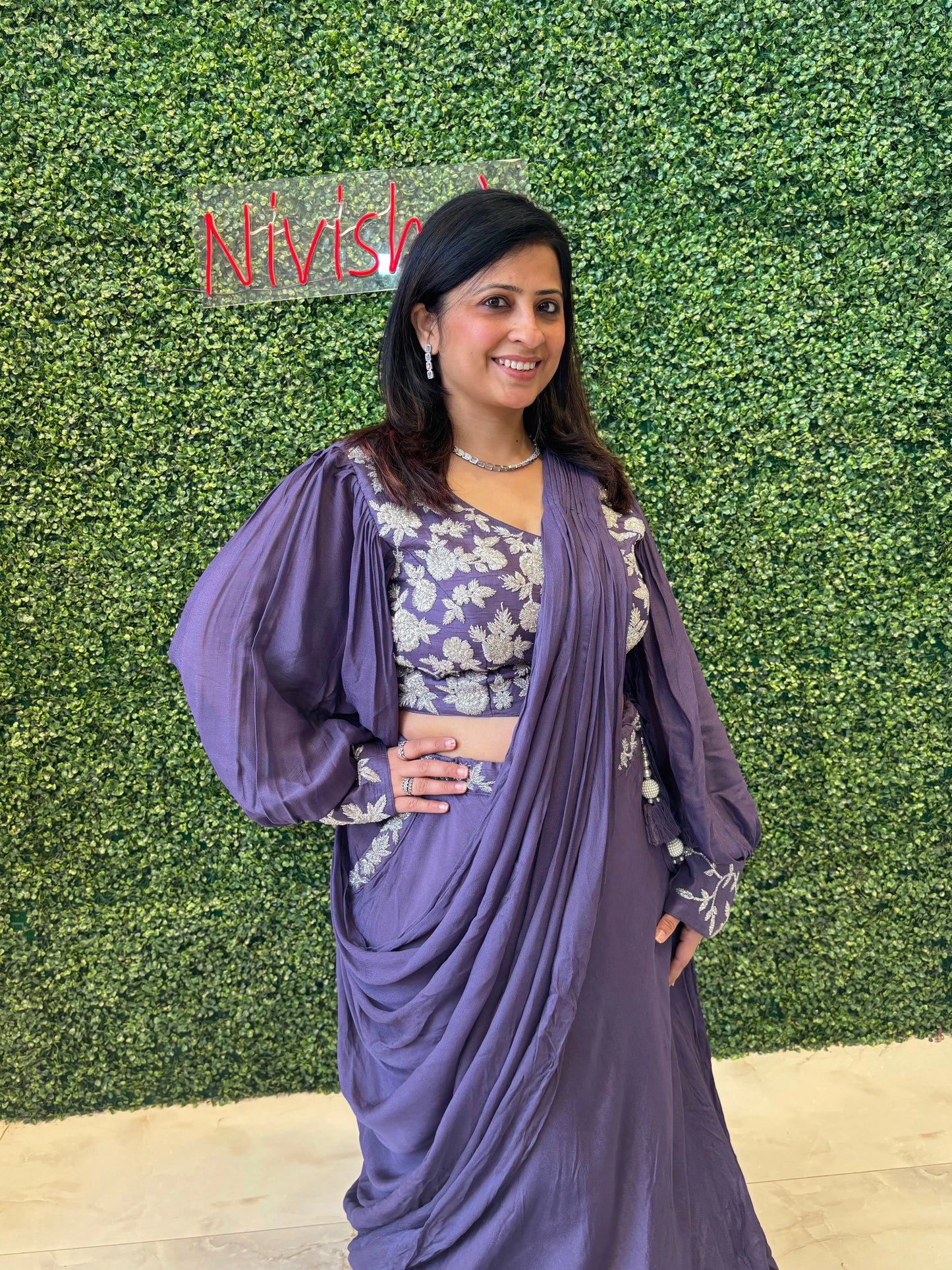 Amara – Lilac Embroidered Lehenga with Draped Dupatta Nivishas - Sec46