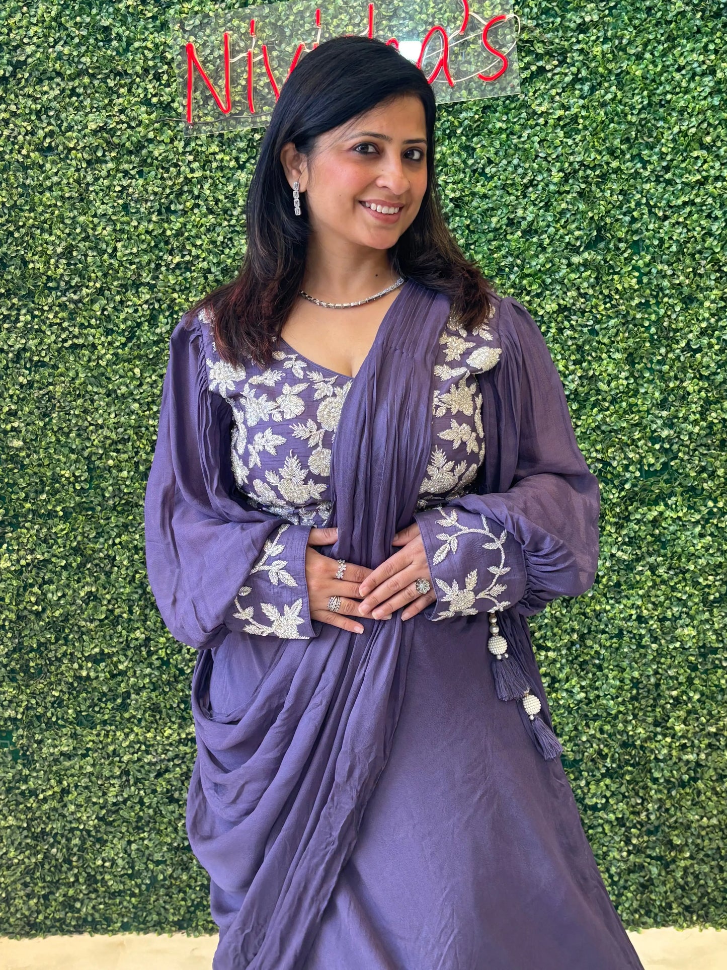 Amara – Lilac Embroidered Lehenga with Draped Dupatta Nivishas - Sec46
