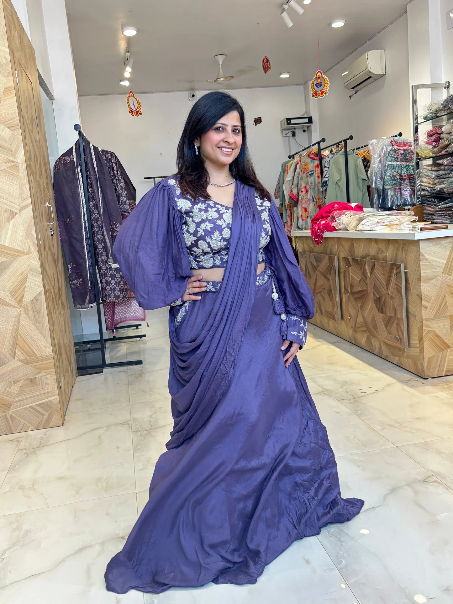 Amara – Lilac Embroidered Lehenga with Draped Dupatta Nivishas - Sec46