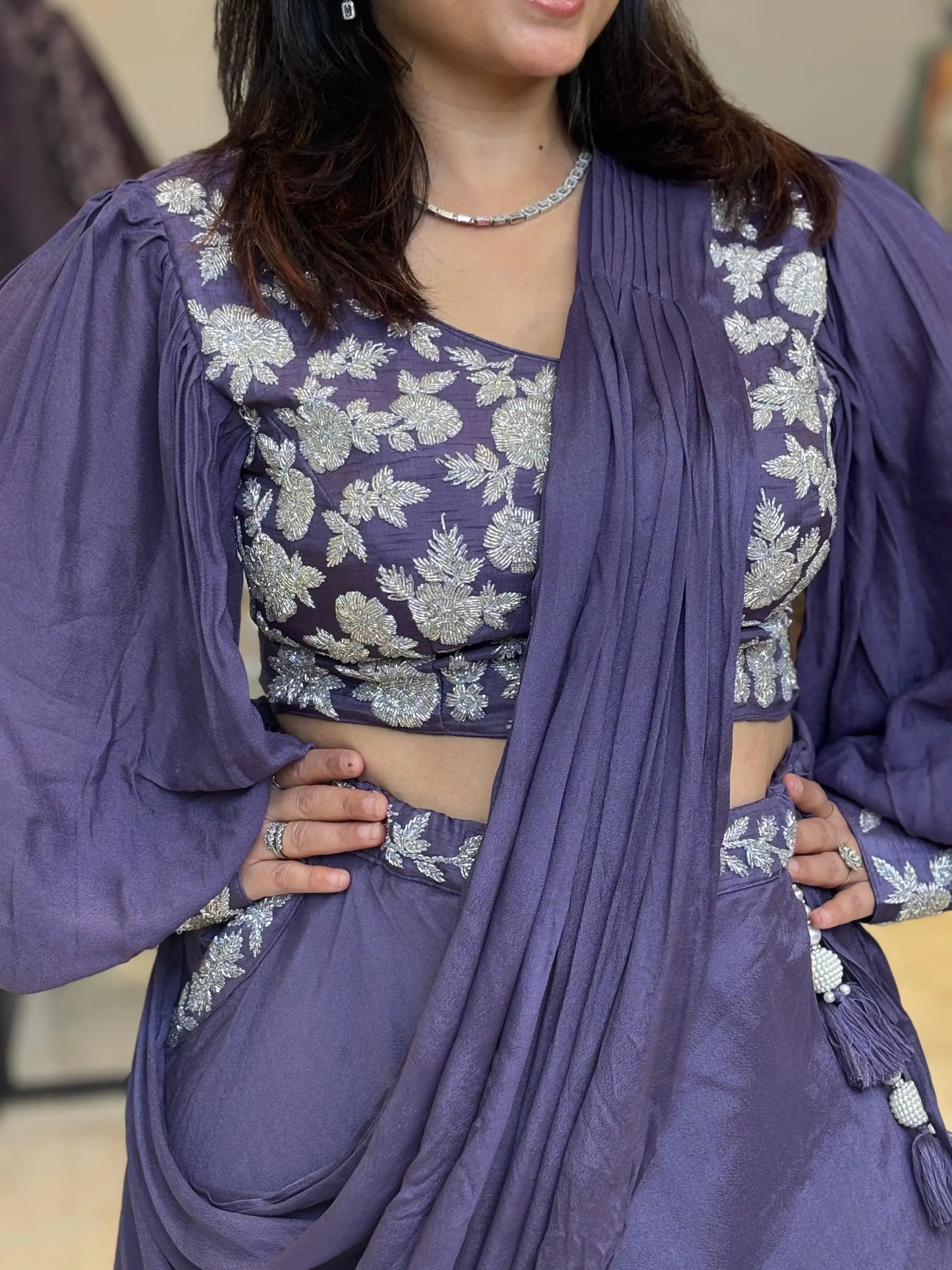 Amara – Lilac Embroidered Lehenga with Draped Dupatta Nivishas - Sec46