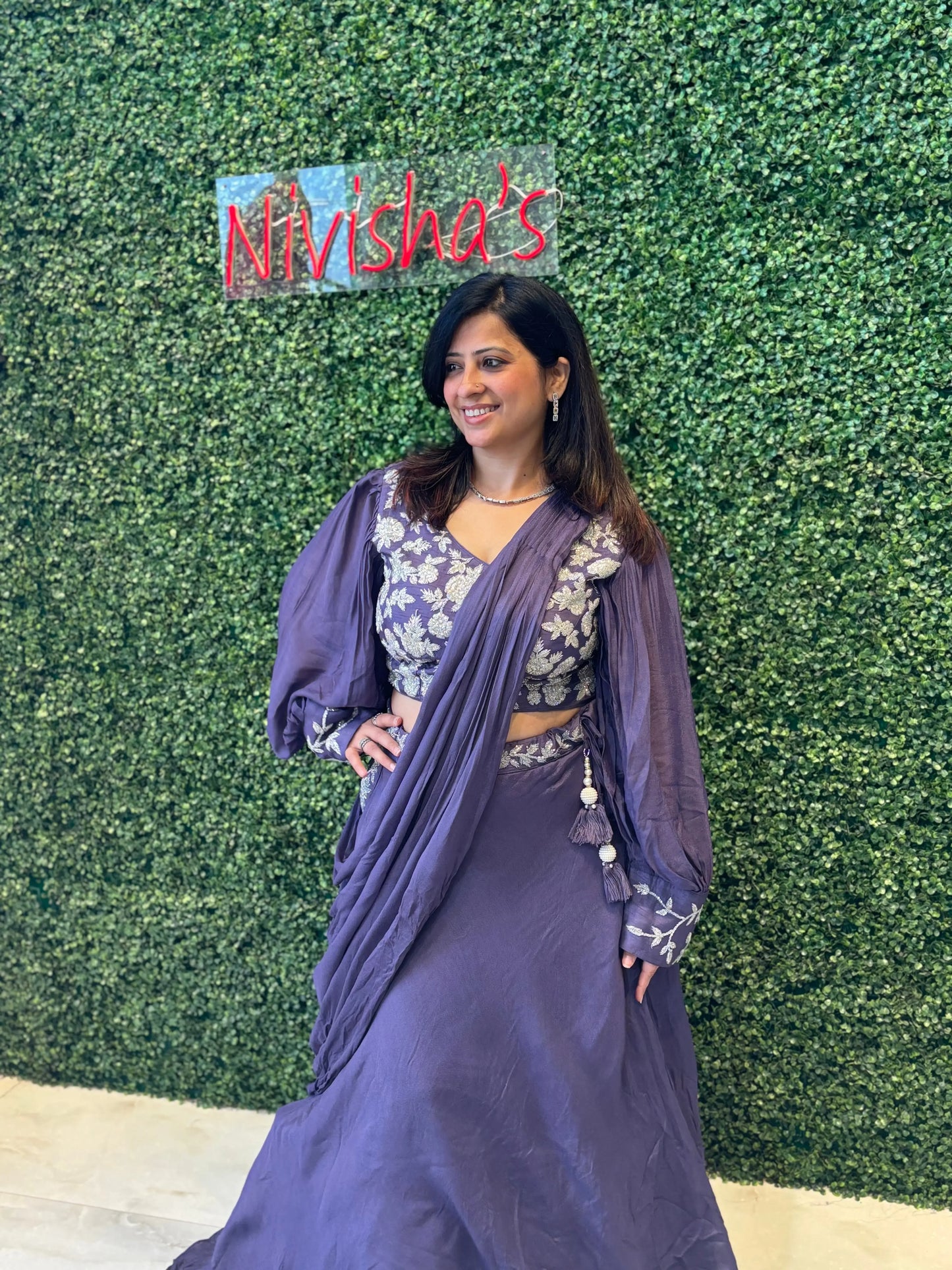 Amara – Lilac Embroidered Lehenga with Draped Dupatta Nivishas - Sec46