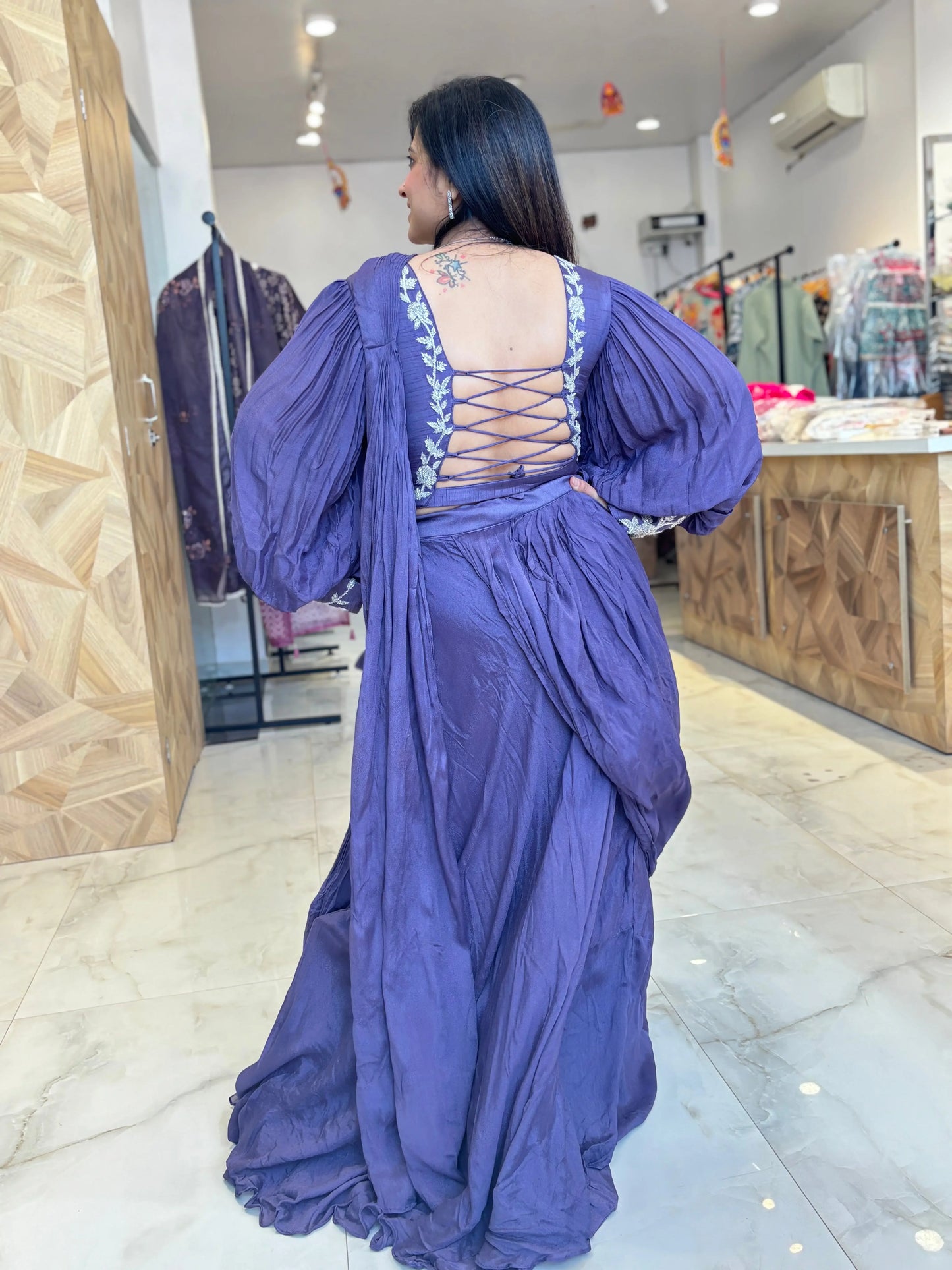 Amara – Lilac Embroidered Lehenga with Draped Dupatta Nivishas - Sec46