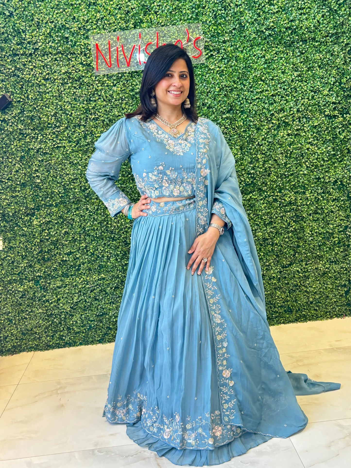 Celeste Bloom – Embroidered Lehenga with Dupatta Nivishas - Sec46