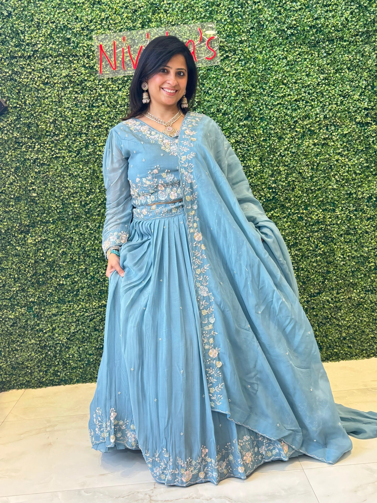 Celeste Bloom – Embroidered Lehenga with Dupatta Nivishas - Sec46