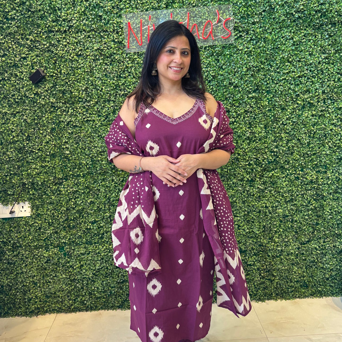 Aubergine Ikat – Kurta Set with Dupatta Nivishas - Sec46