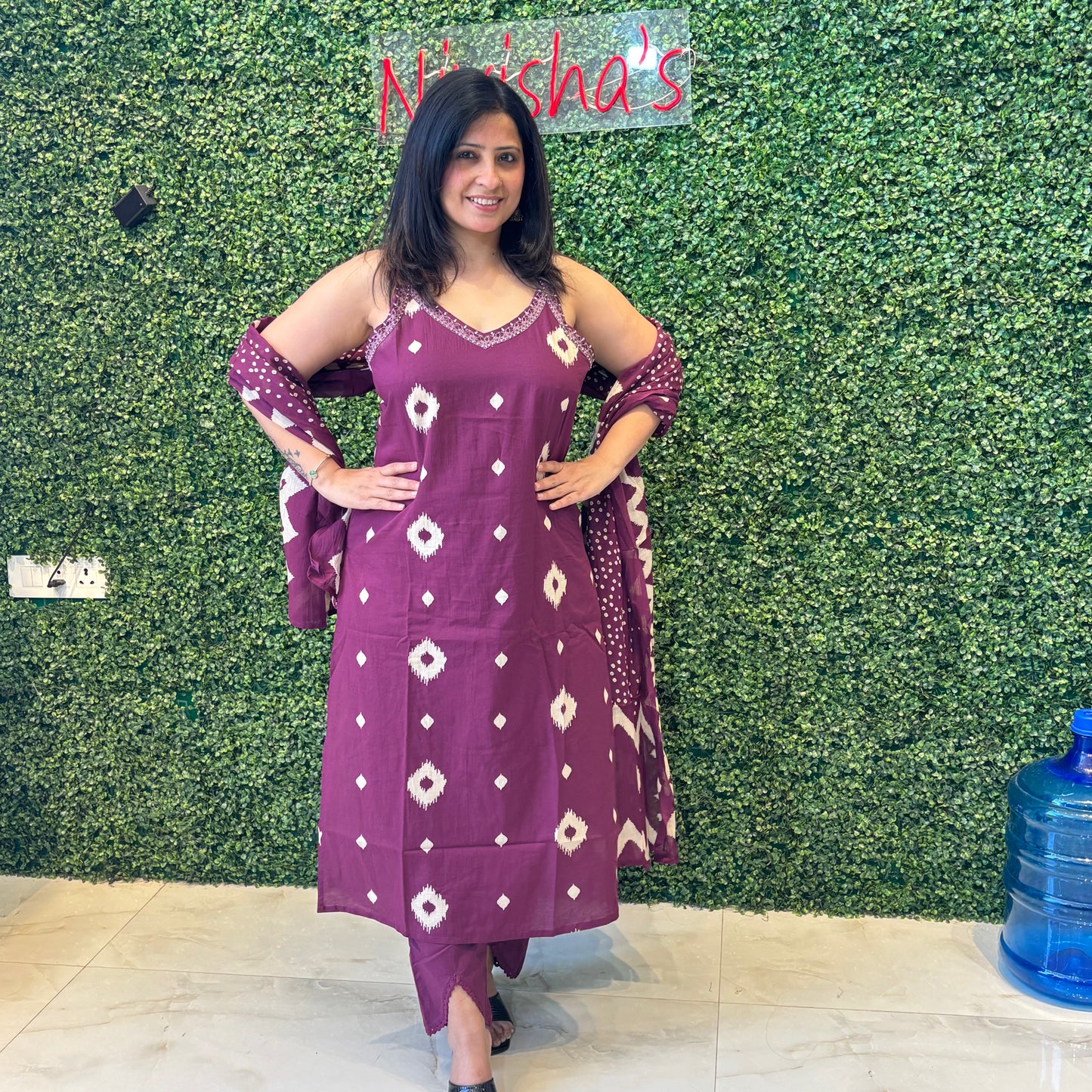 Aubergine Ikat – Kurta Set with Dupatta Nivishas - Sec46
