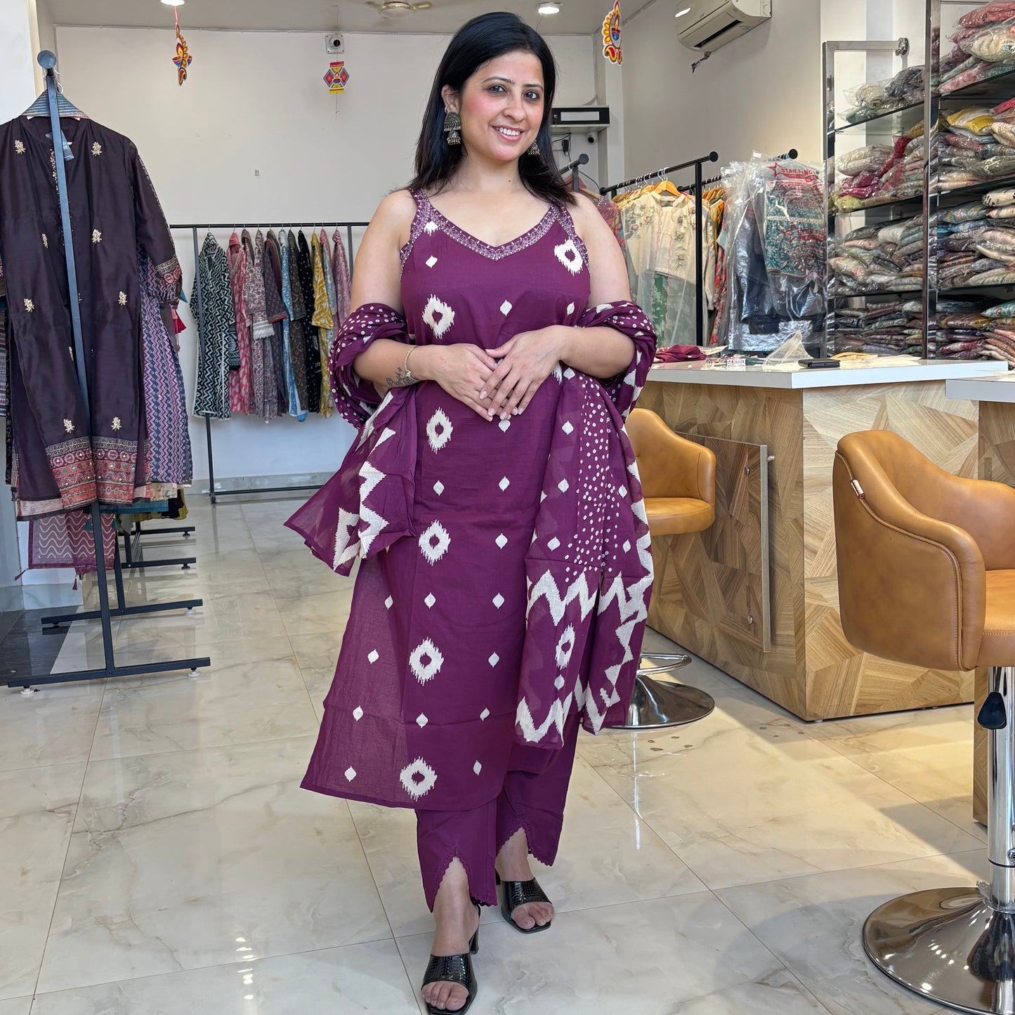 Aubergine Ikat – Kurta Set with Dupatta Nivishas - Sec46