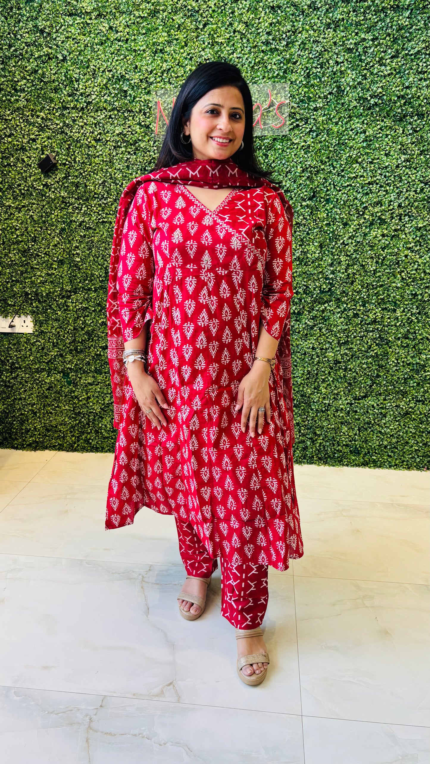 Ira – Red Cotton Hand Block Printed Kurta Set Nivishas - Sec46