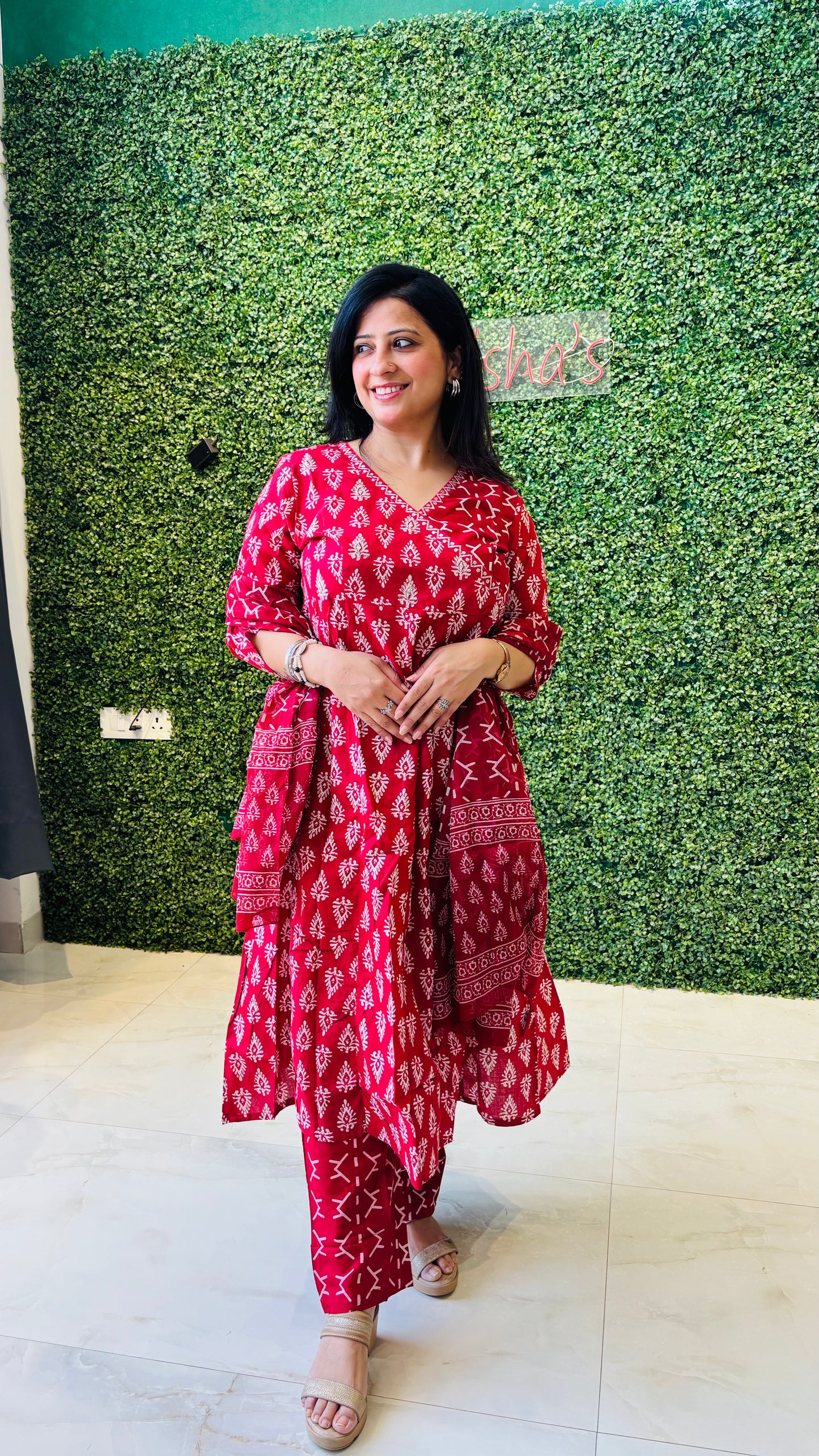 Ira – Red Cotton Hand Block Printed Kurta Set Nivishas - Sec46