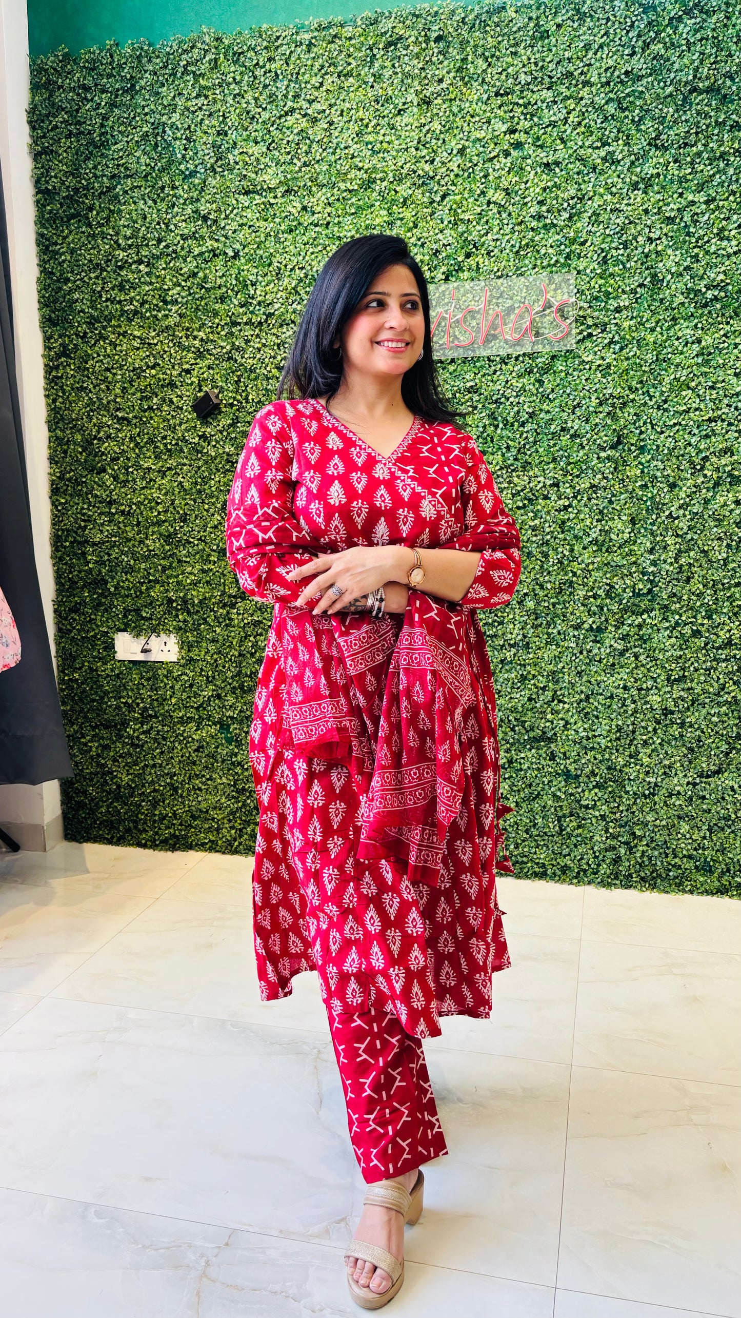 Ira – Red Cotton Hand Block Printed Kurta Set Nivishas - Sec46