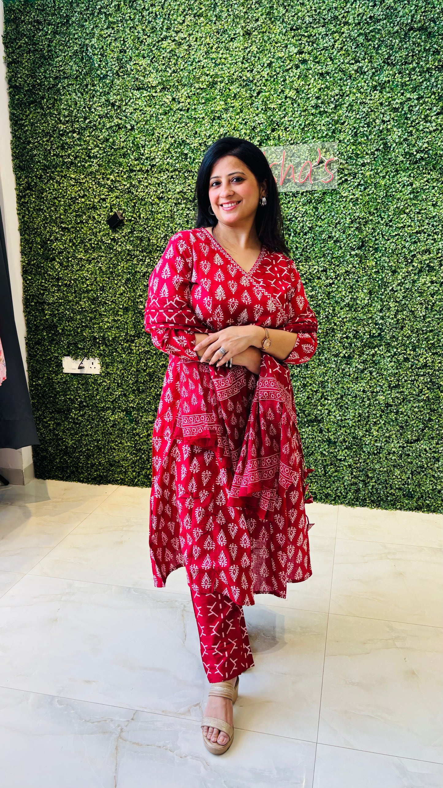 Ira – Red Cotton Hand Block Printed Kurta Set Nivishas - Sec46