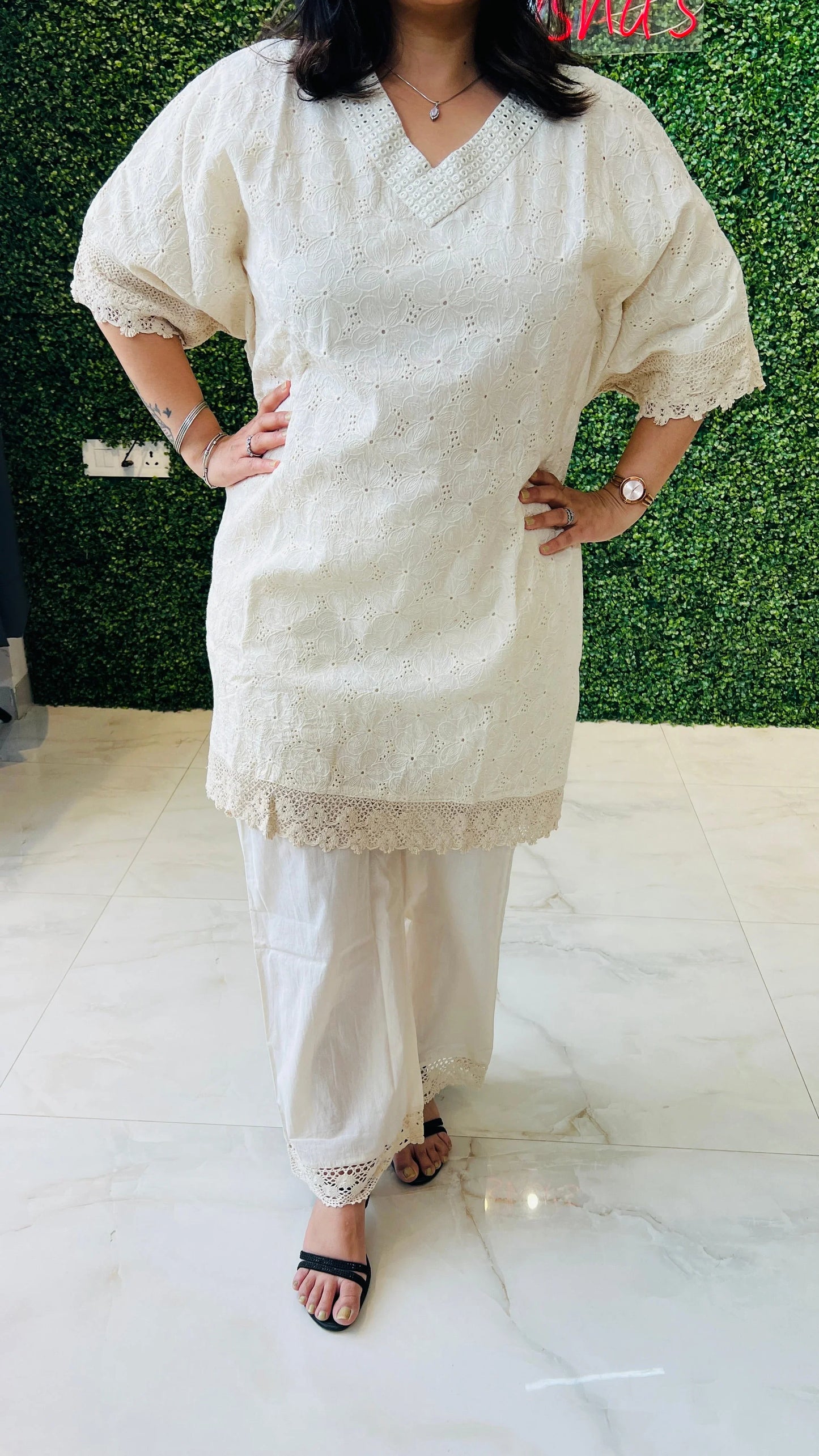 Ivory Bloom Essence – Schiffli Embroidered Co-ord Set Nivishas - Sec46