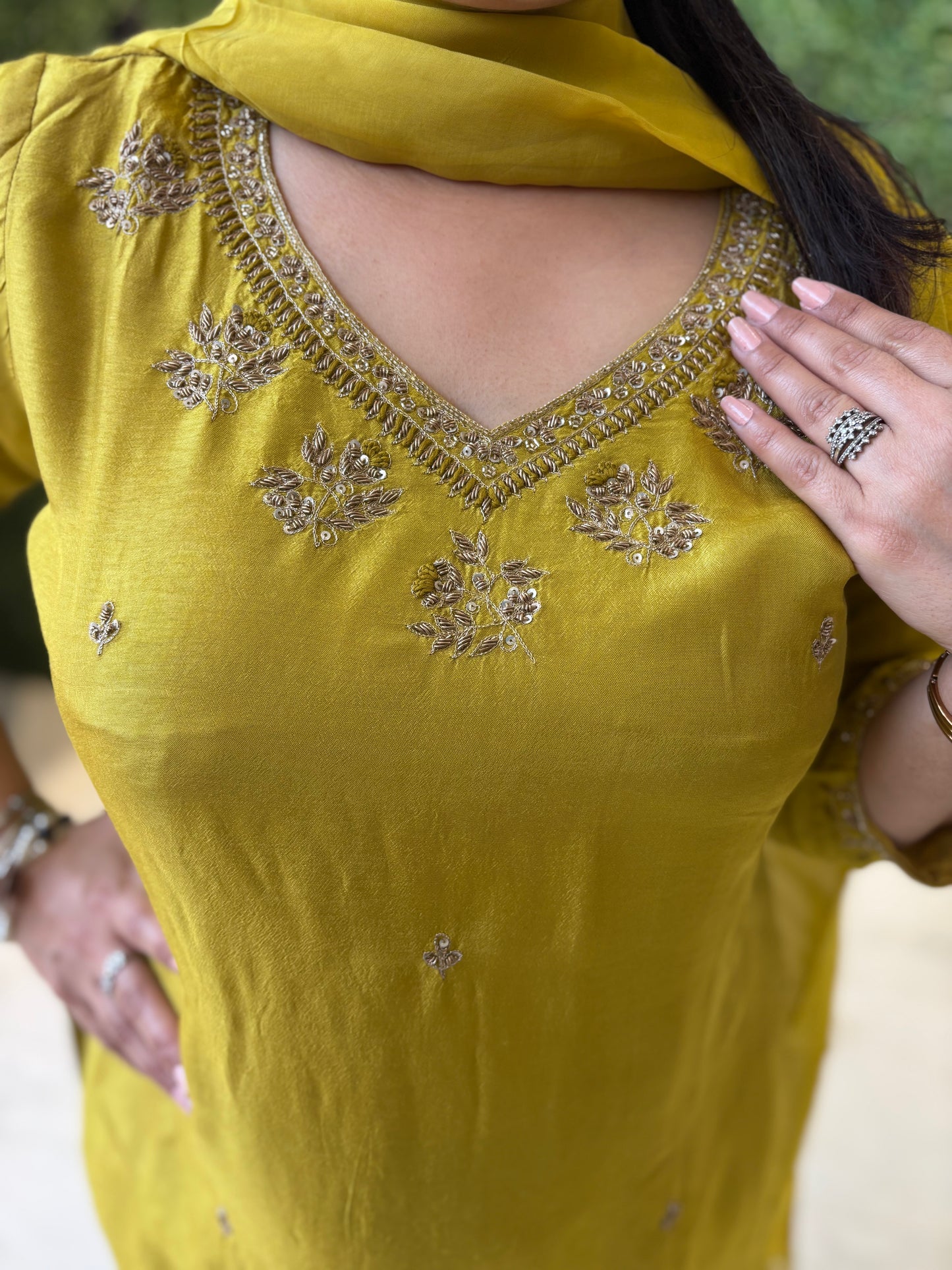 Golden Sunrise – Mustard Yellow Kurta Set with Sequin Detail Nivishas - Sec46