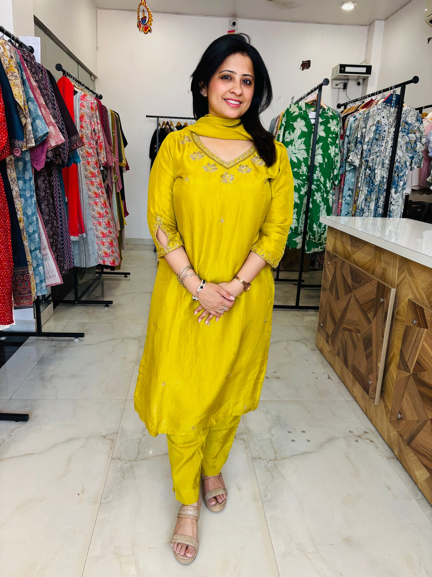 Golden Sunrise – Mustard Yellow Kurta Set with Sequin Detail Nivishas - Sec46