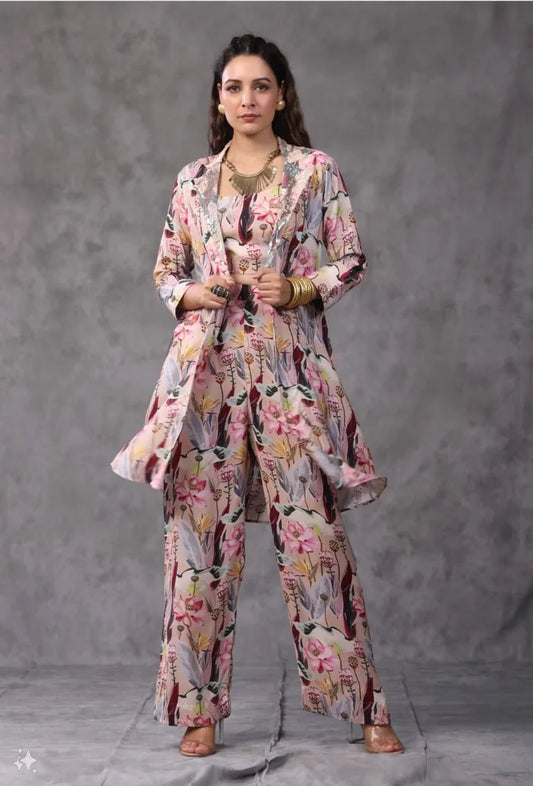 Bloom Verve – Multicolor Floral Print Designer Coord Set Nivishas - Sec46