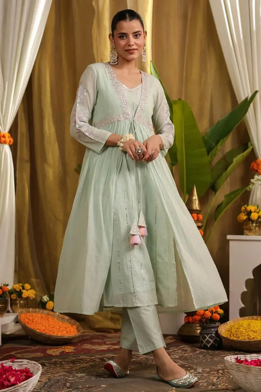 Nivara – Mint Green Embroidered Anarkali Kurta Set Nivishas - Sec46