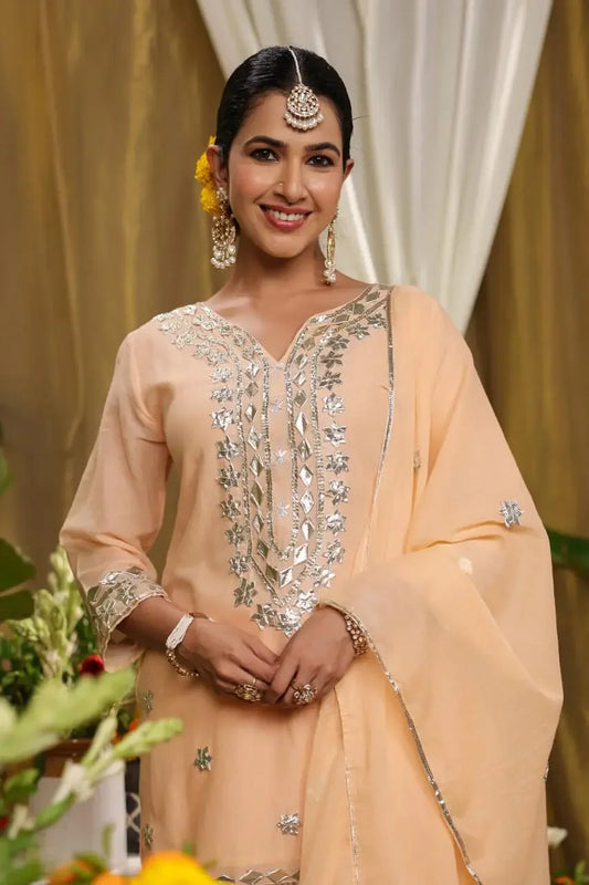 Mehira – Peach Gota Patti Sharara Suit Loveable Print Nivishas - Sec46