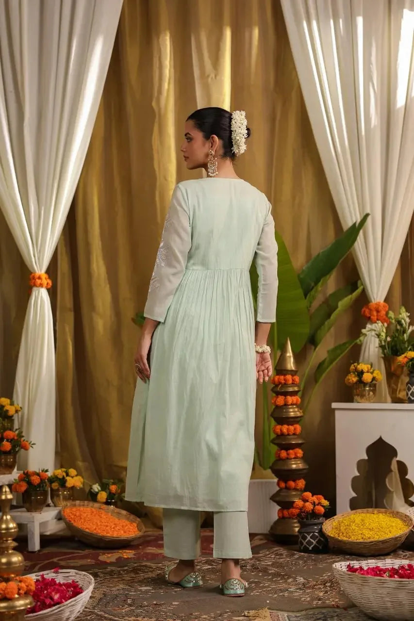 Nivara – Mint Green Embroidered Anarkali Kurta Set Nivishas - Sec46