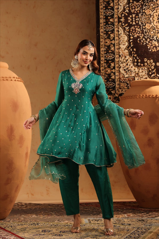 Emerald Mirage – Sequin Grace Suit Set
