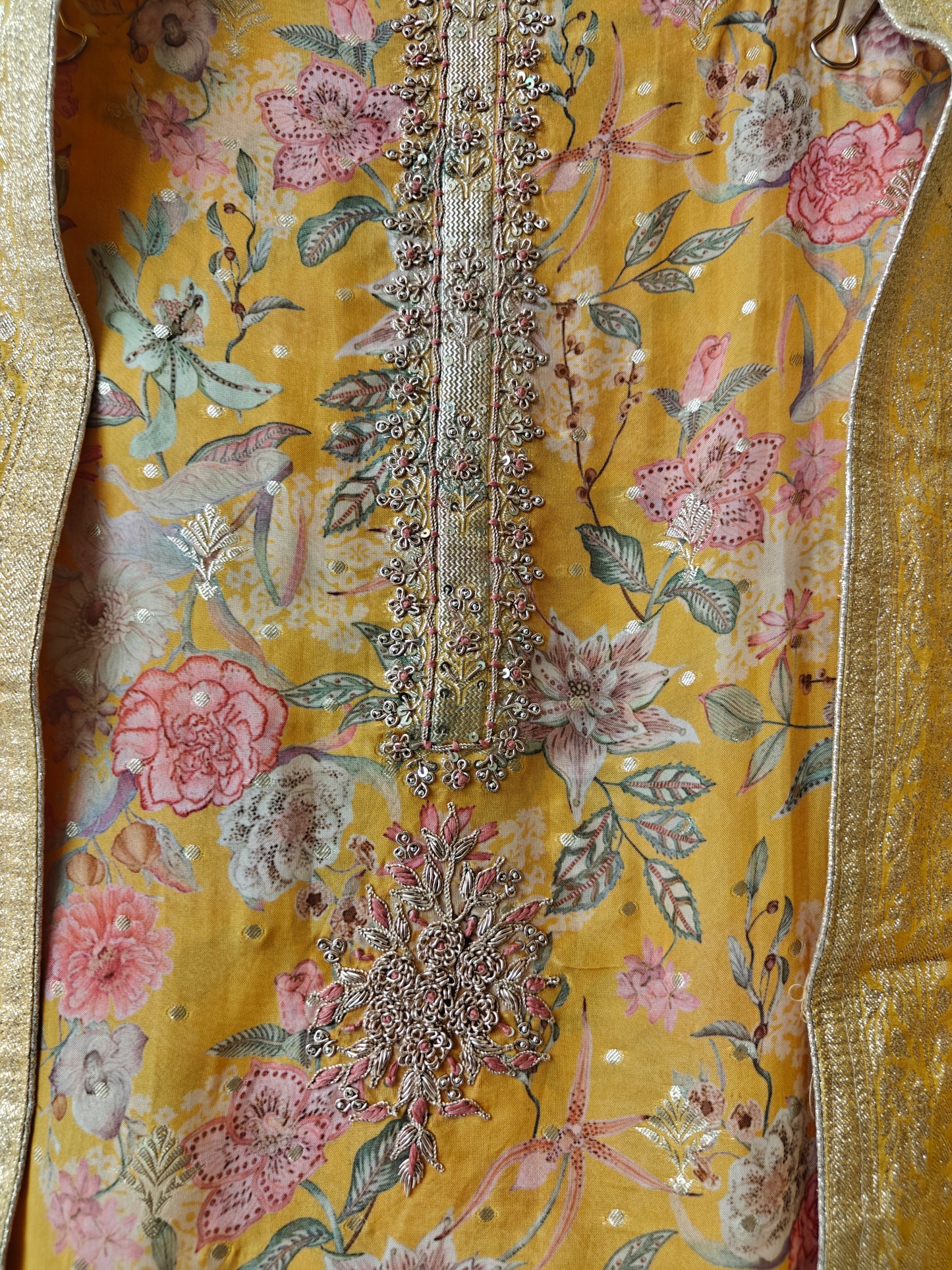 Lina – Mustard Floral Unstitched Suit Set - Nivisha's