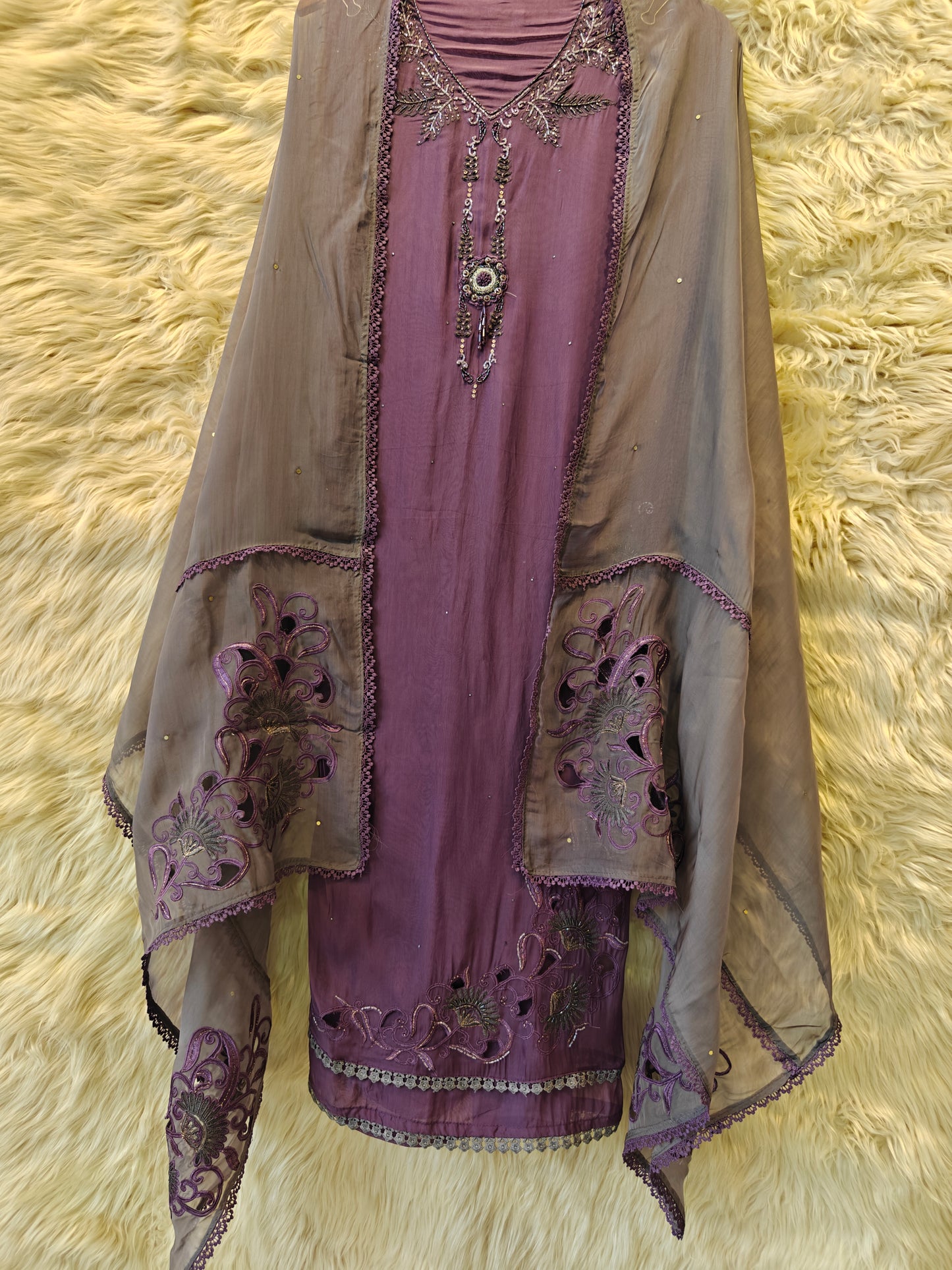 Aarvi - Lavender Unstitched Embroidered Suit Set - Nivisha's