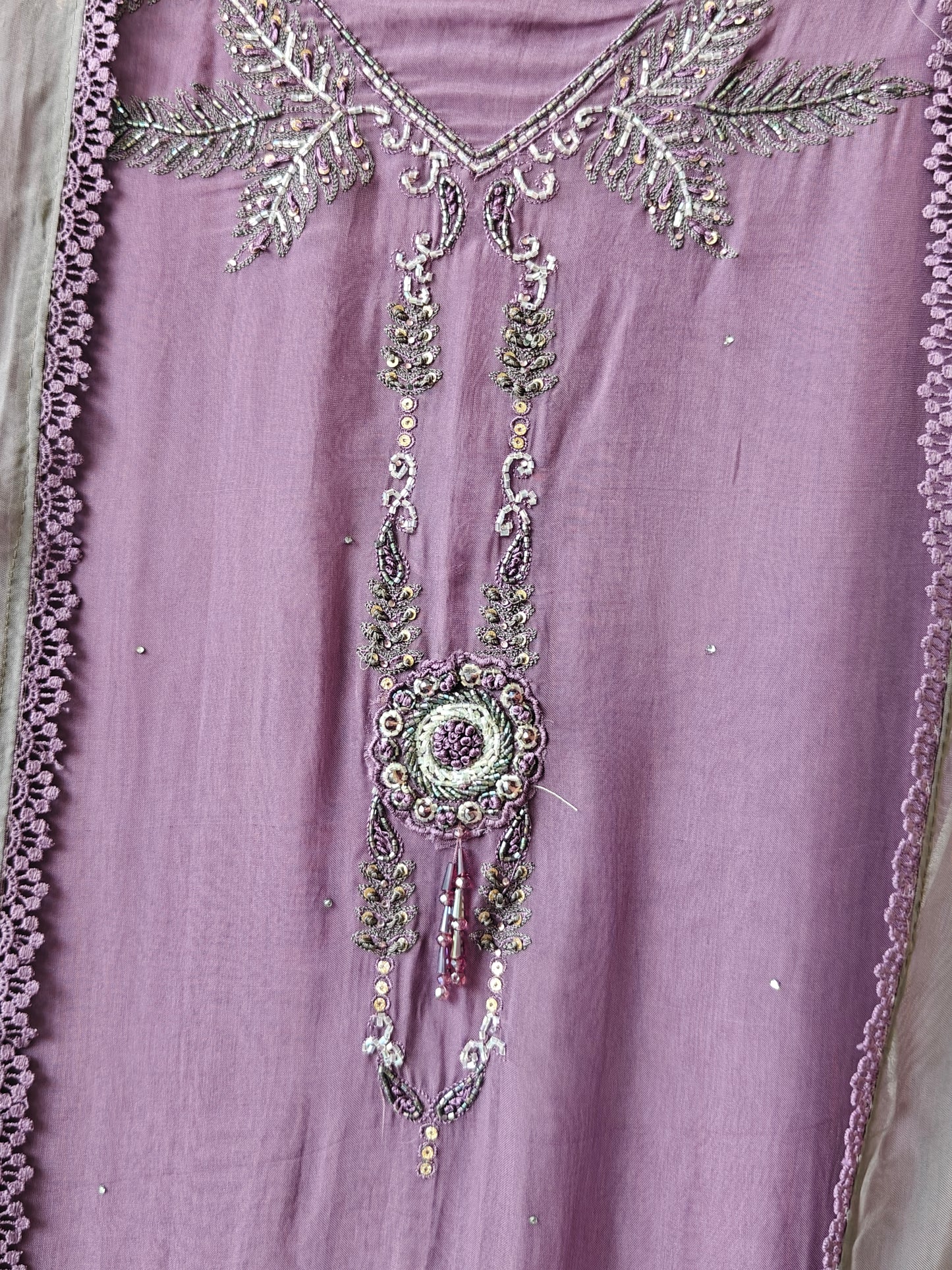 Aarvi - Lavender Unstitched Embroidered Suit Set - Nivisha's
