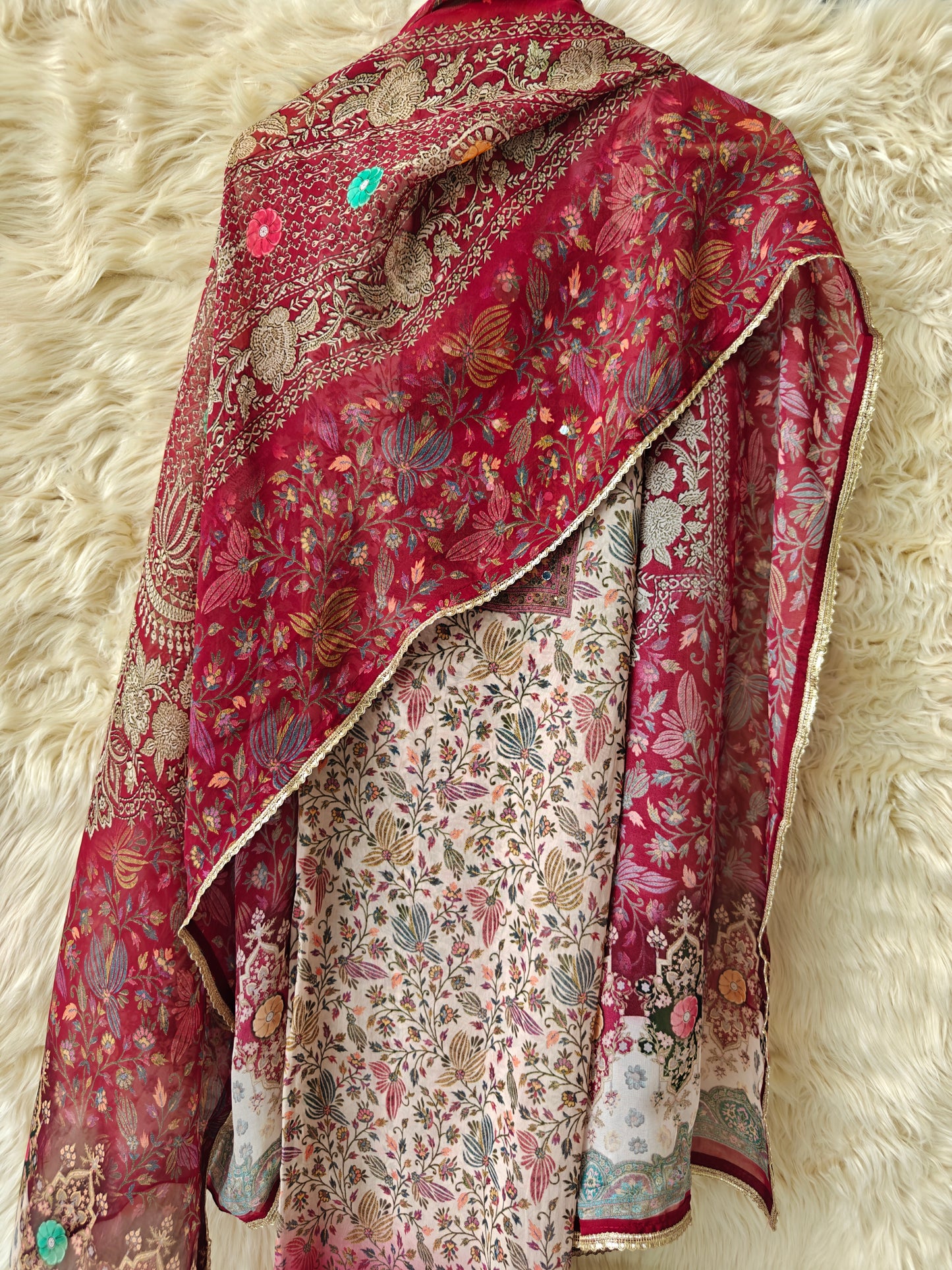 Mahira - Maroon Floral Unstitched Printed Suit Set - Nivisha's