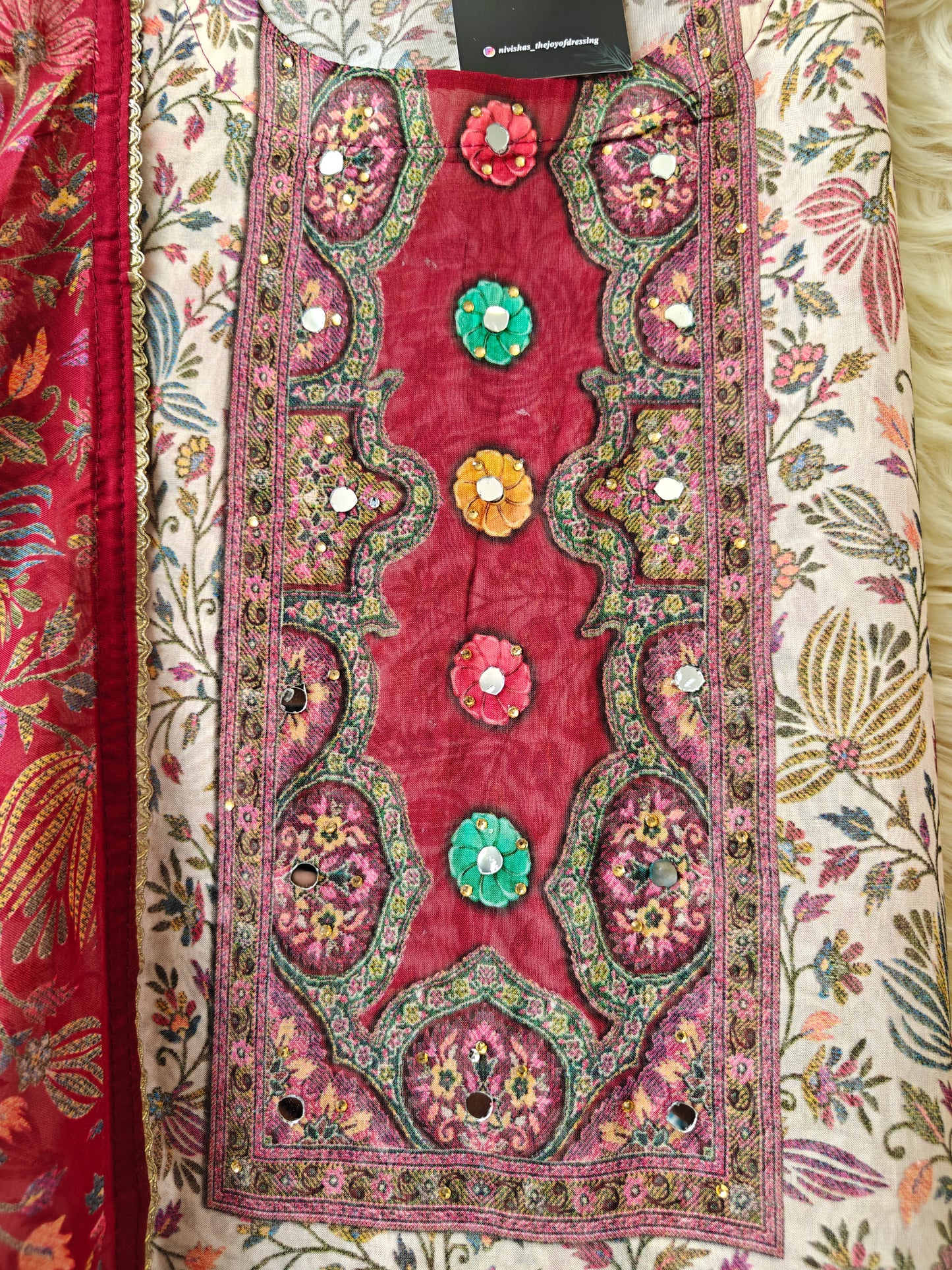 Mahira - Maroon Floral Unstitched Printed Suit Set - Nivisha's