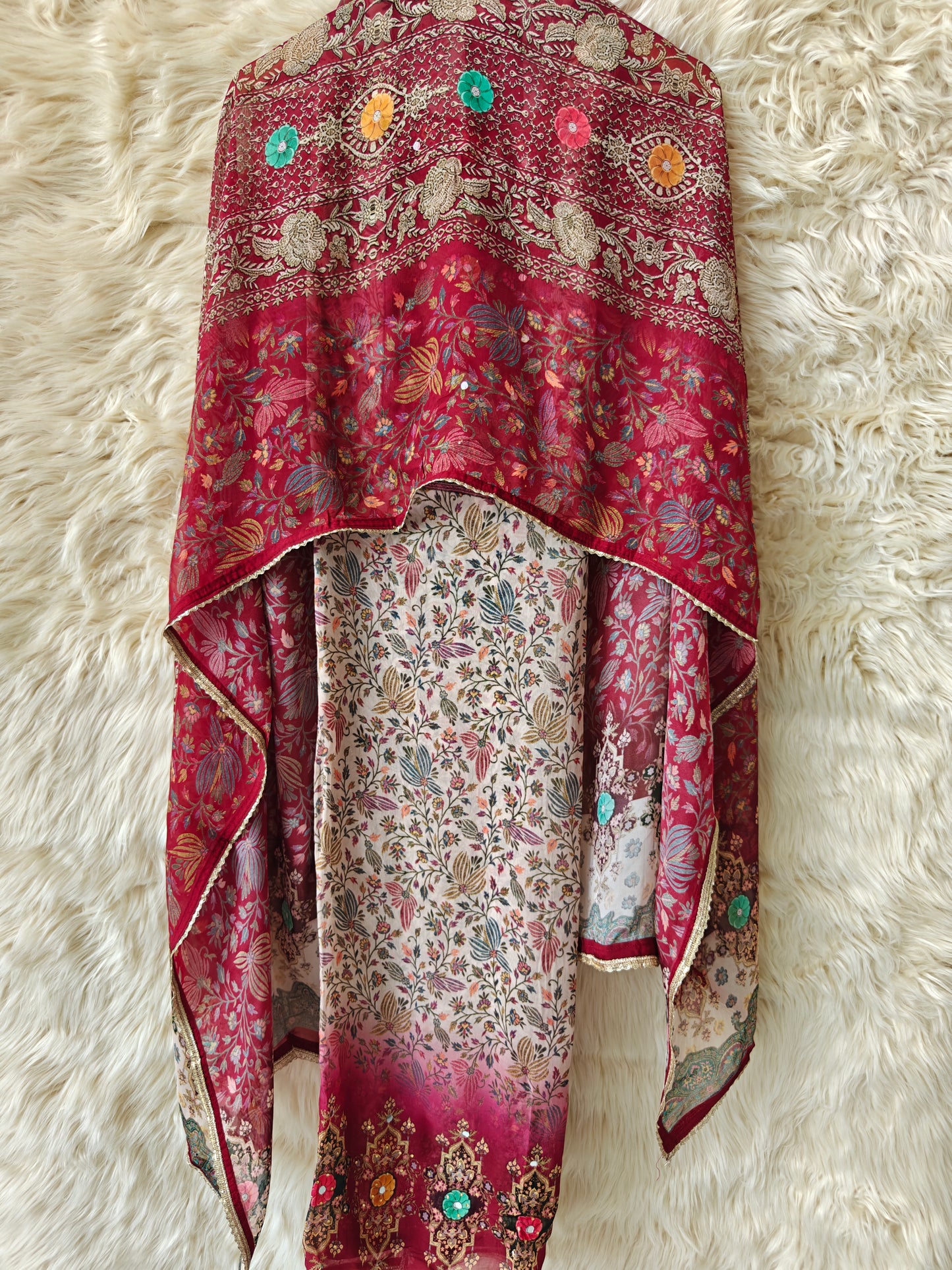 Mahira - Maroon Floral Unstitched Printed Suit Set - Nivisha's