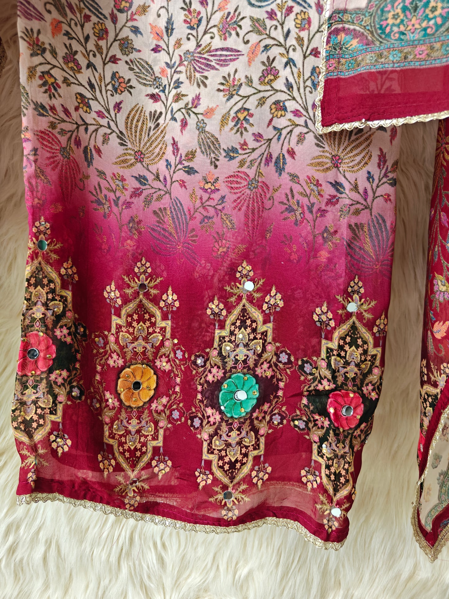 Mahira - Maroon Floral Unstitched Printed Suit Set - Nivisha's