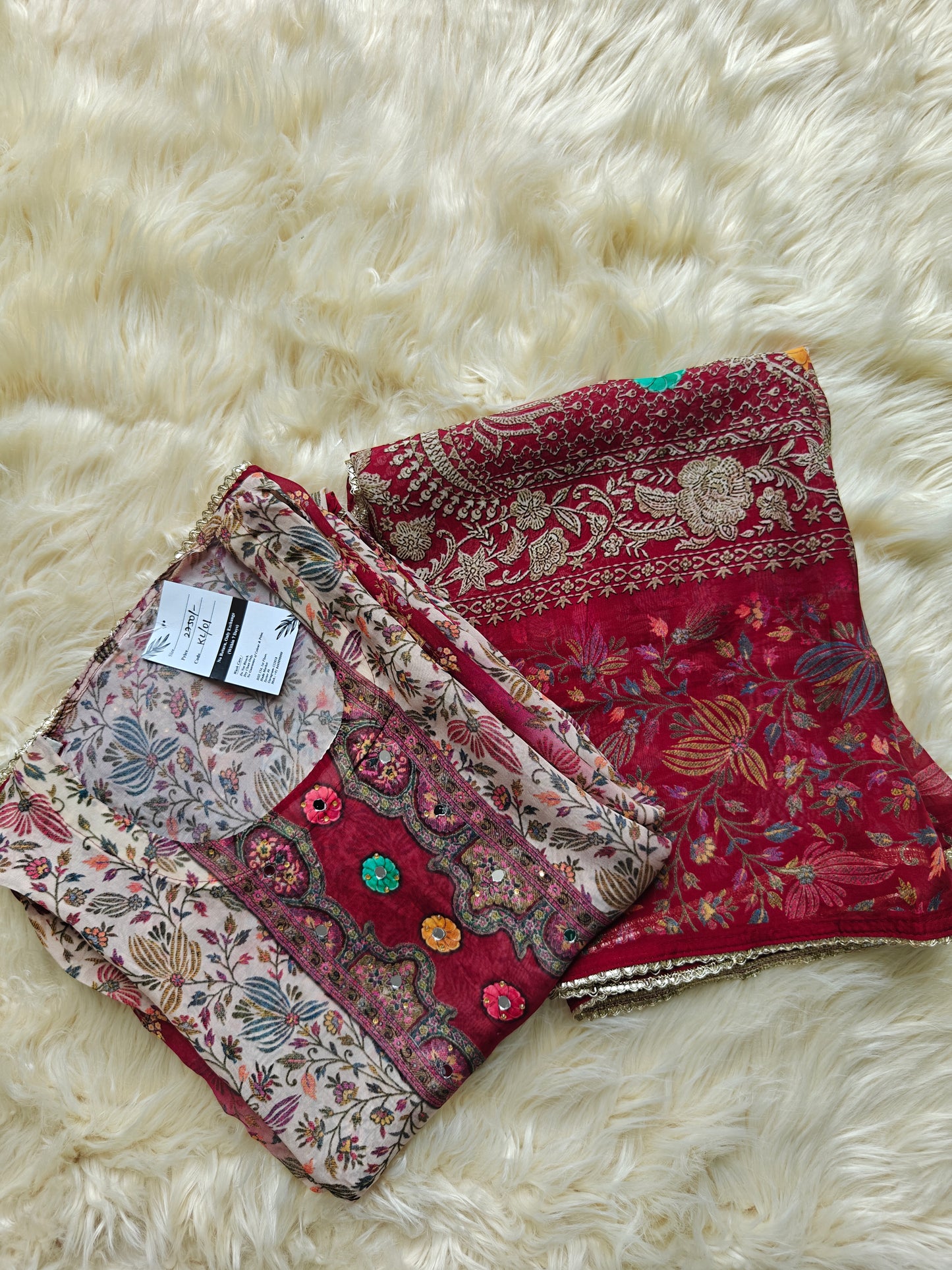 Mahira - Maroon Floral Unstitched Printed Suit Set - Nivisha's