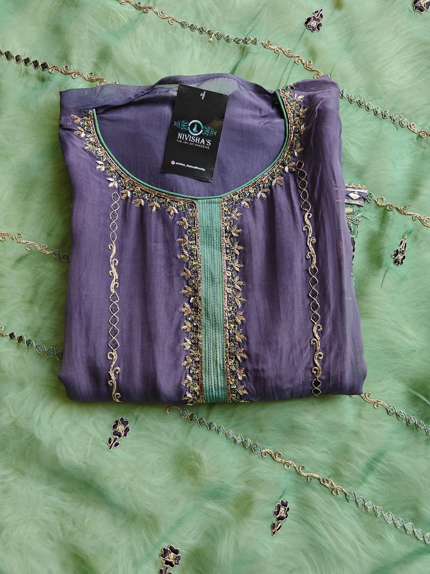 Sia – Slate Blue Unstitched Suit Set - Nivisha's
